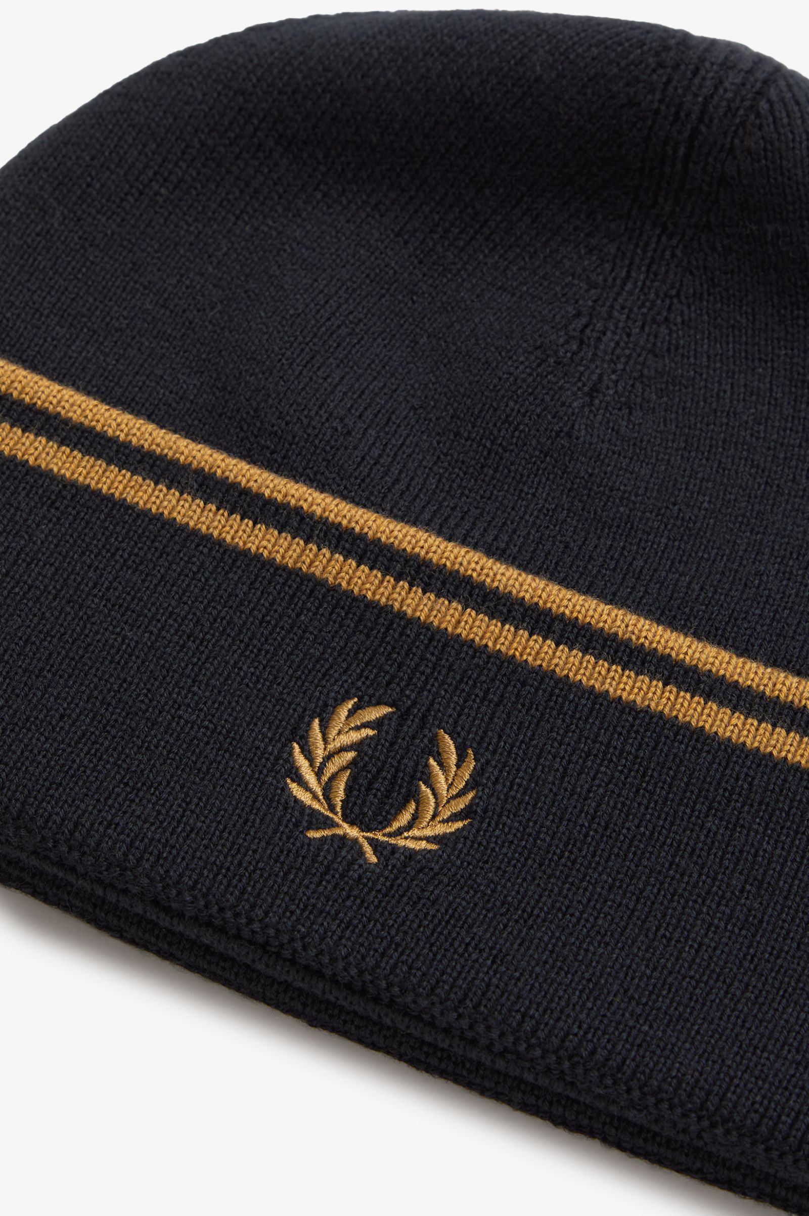 Fred Perry Twin Tipped Merino Wool Beanie (Black/Dark Caramel)