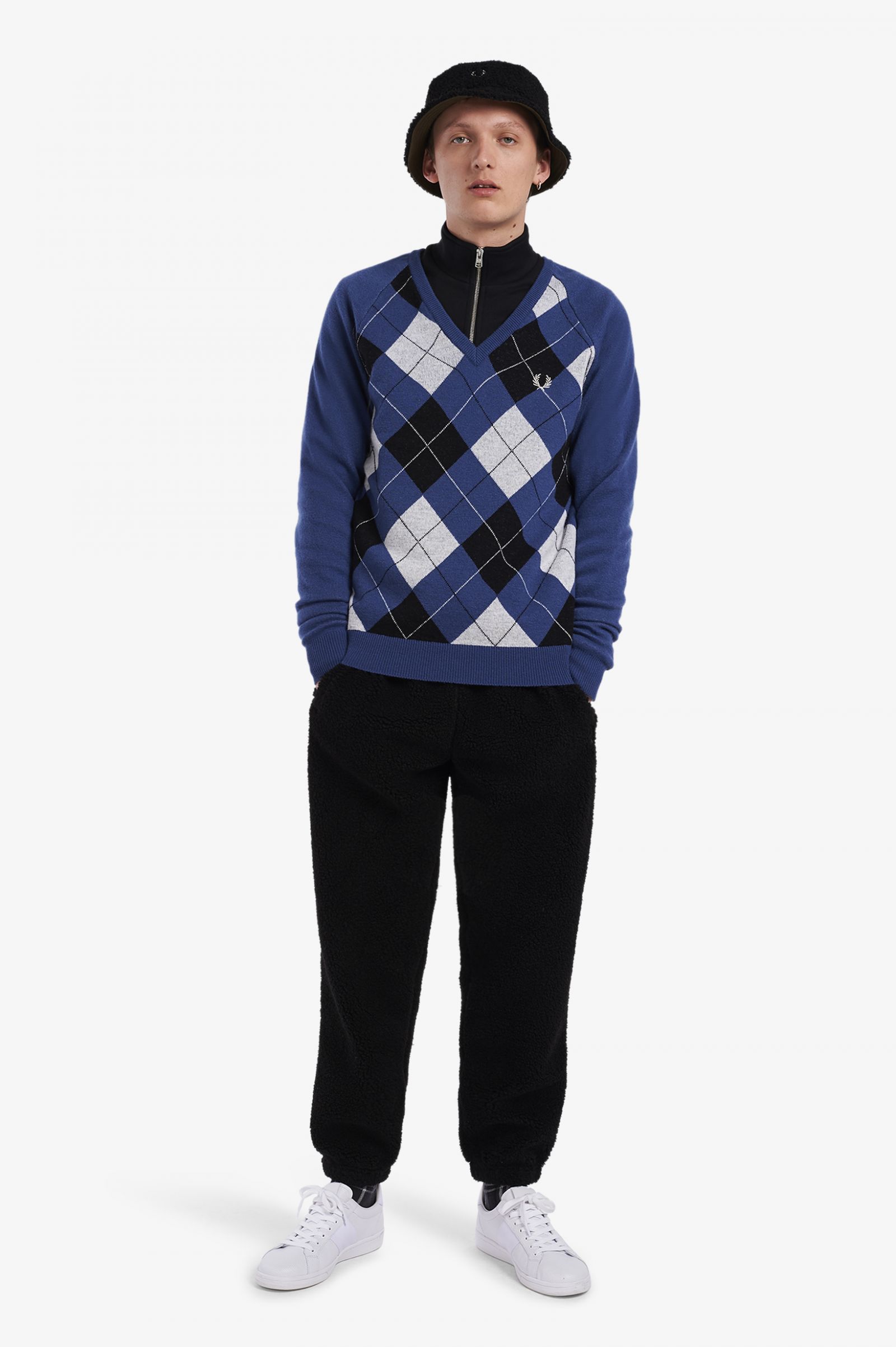 Fred Perry Pullover Lambswool Argyle in Cobalt