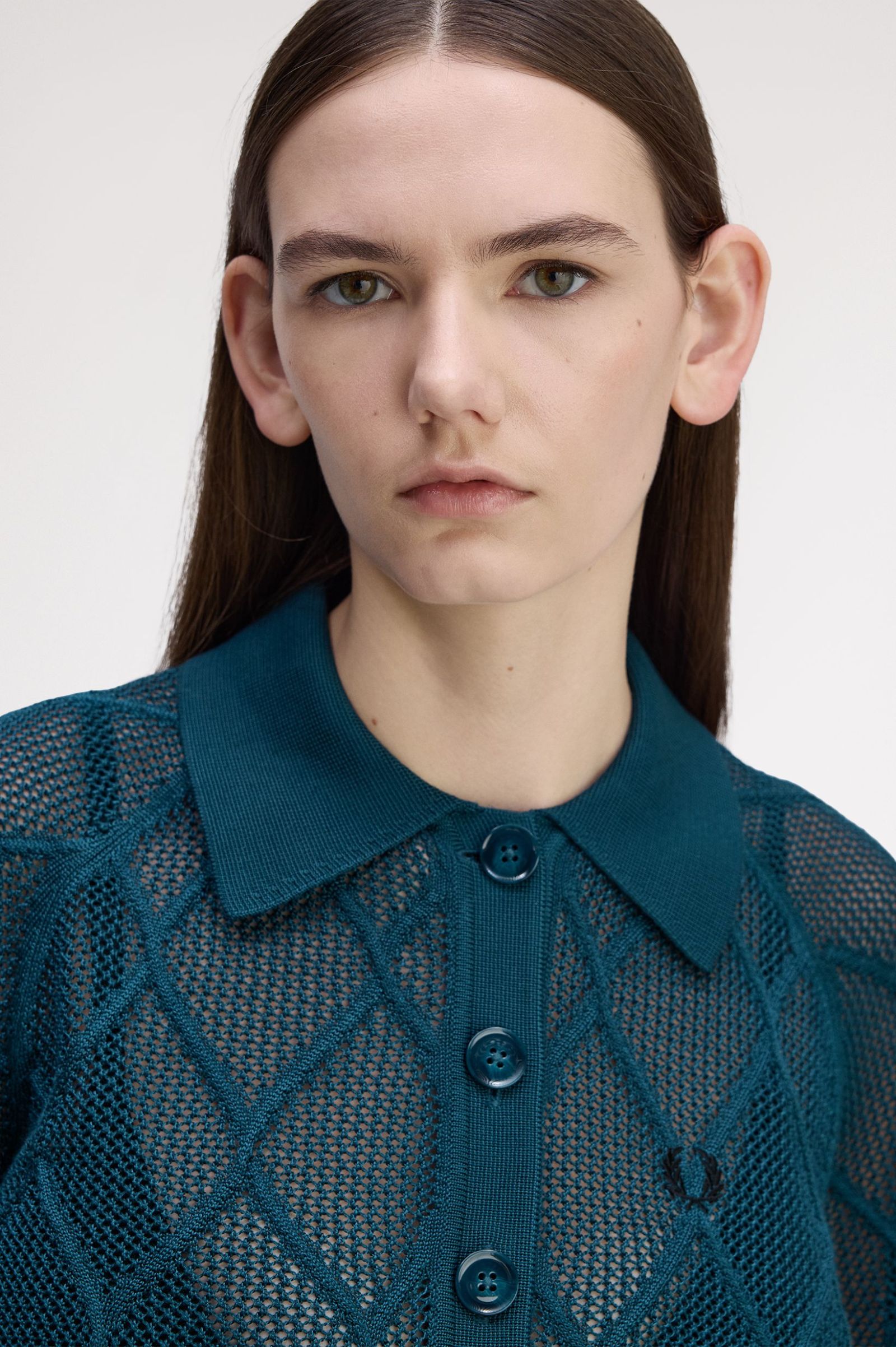 Fred Perry Argyle Mesh Knitted Shirt (Dark Petrol)