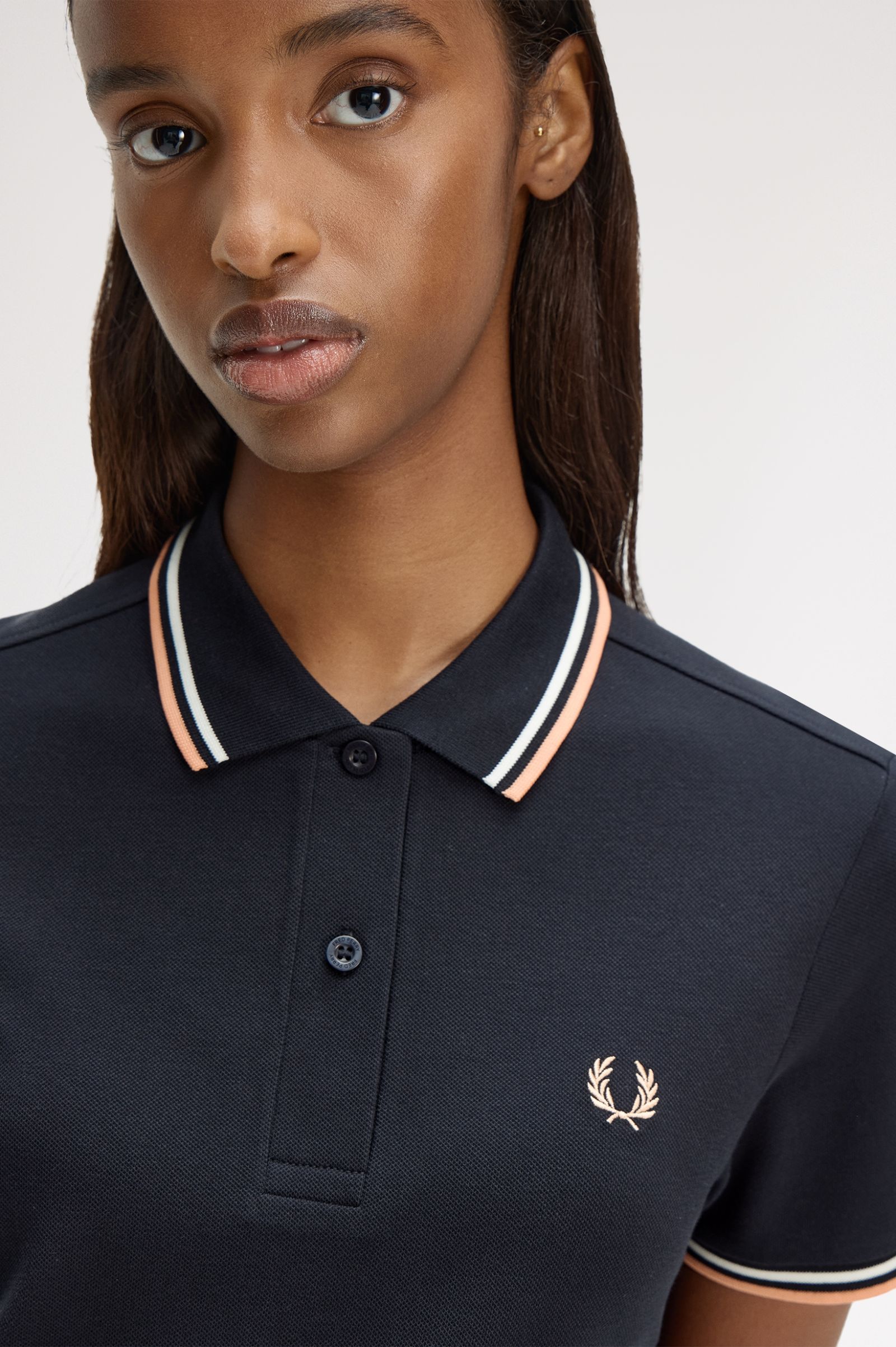 Fred Perry Twin Tipped Shirt Dress (Navy/Snow White/Peach)
