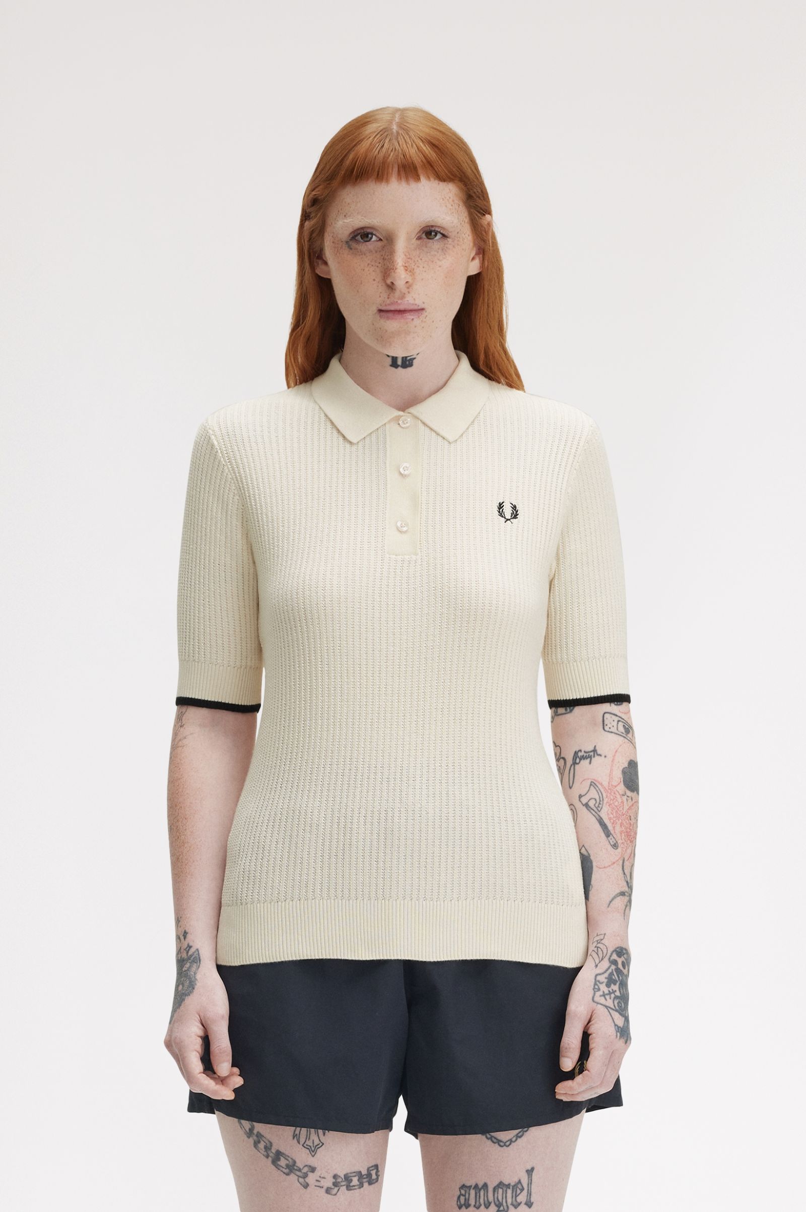 Fred Perry Mesh Knit Polo Shirt in Silky Peach