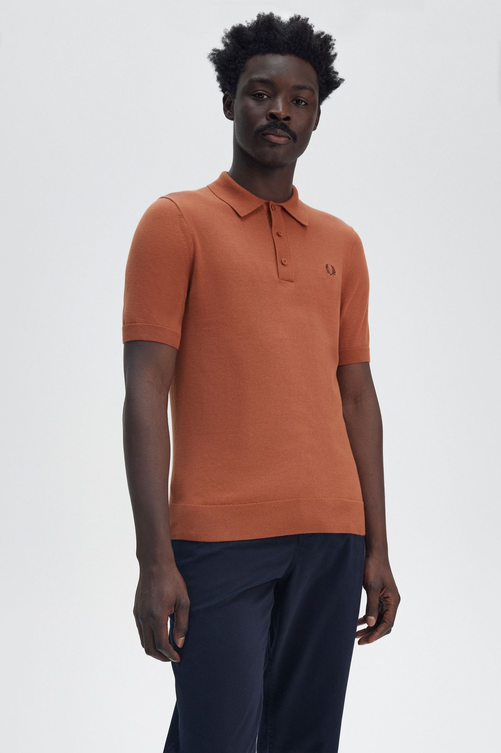 Fred Perry Cotton Knitted Shirt in Cinnamon