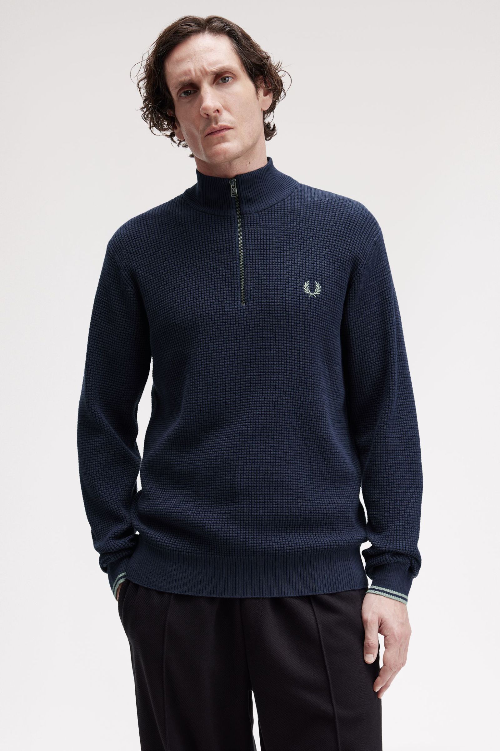 Fred Perry Waffle Stitch Half Zip Jumper (Dark Airforce)