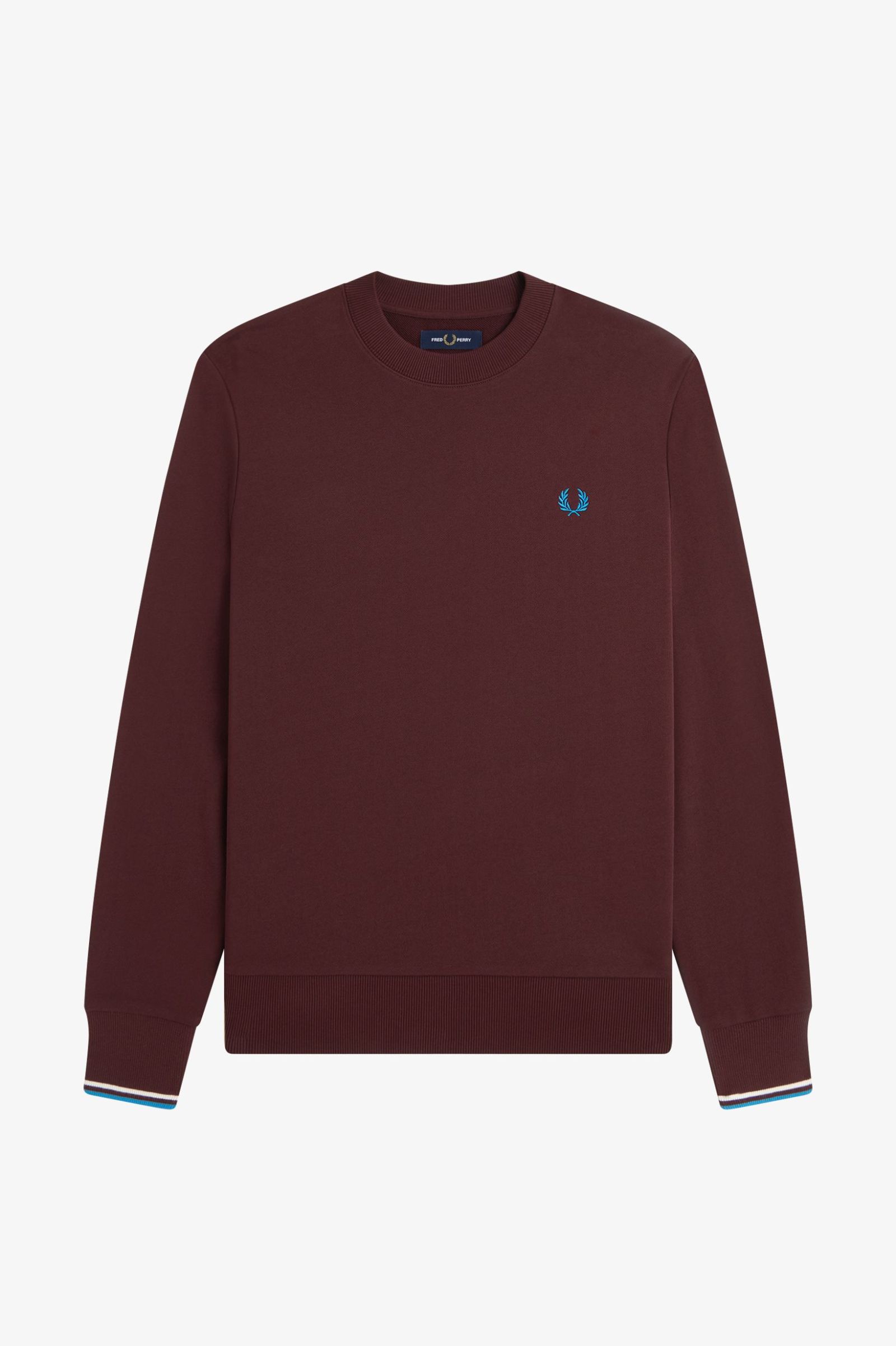 Fred Perry Crew Neck Sweatshirt (Oxblood/Ecru/Courtblue)