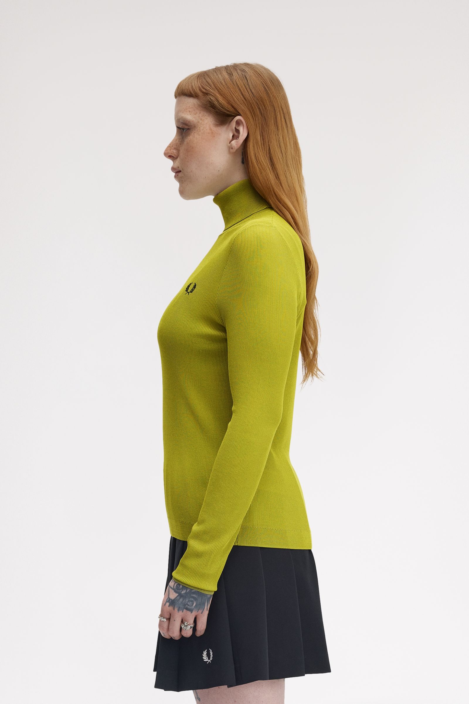 Fred Perry Rib Knit Roll Neck Top (Tennis Ball Yellow)
