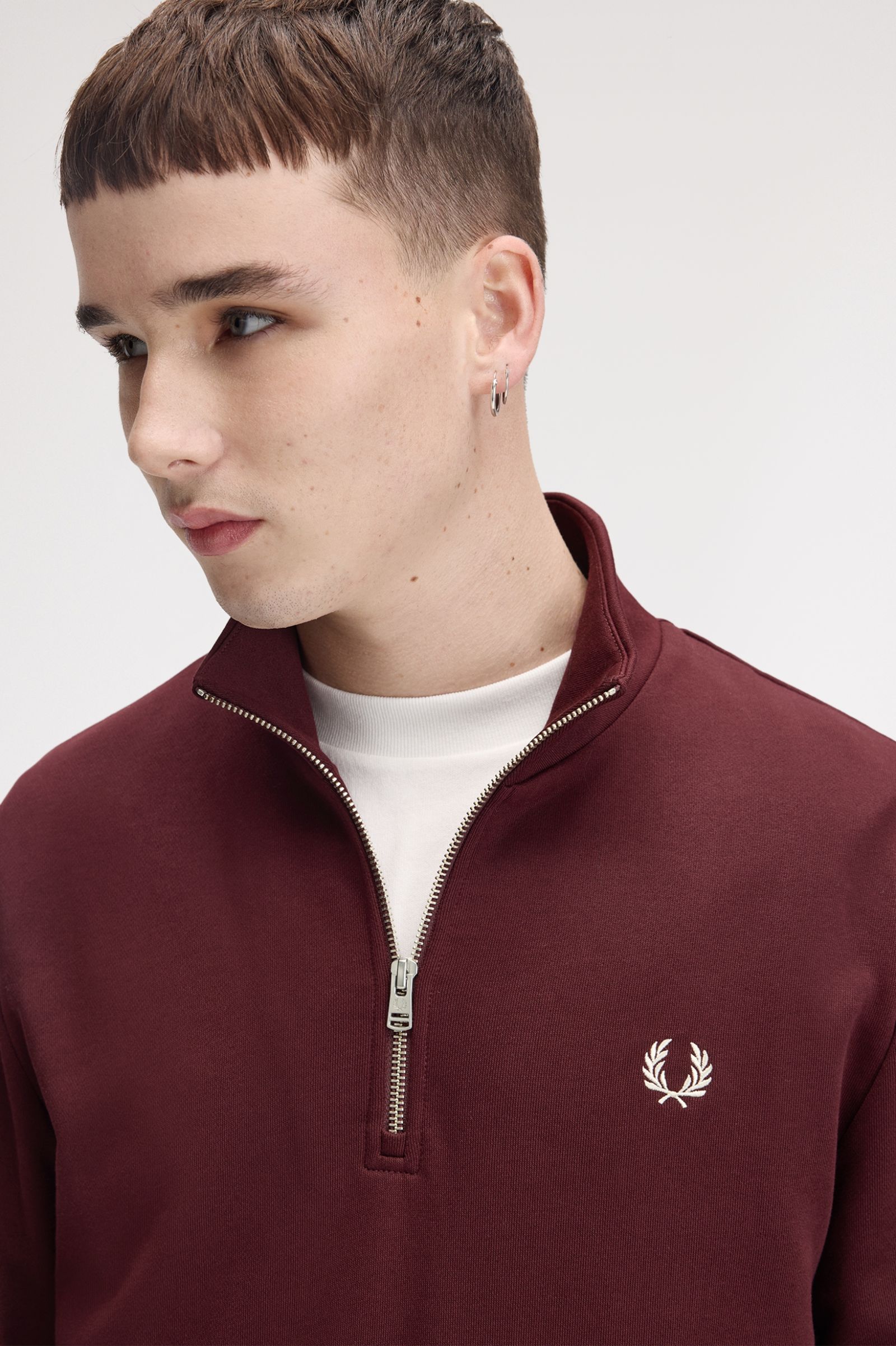 Fred Perry Half Zip Sweatshirt (Oxblood/Ecru)