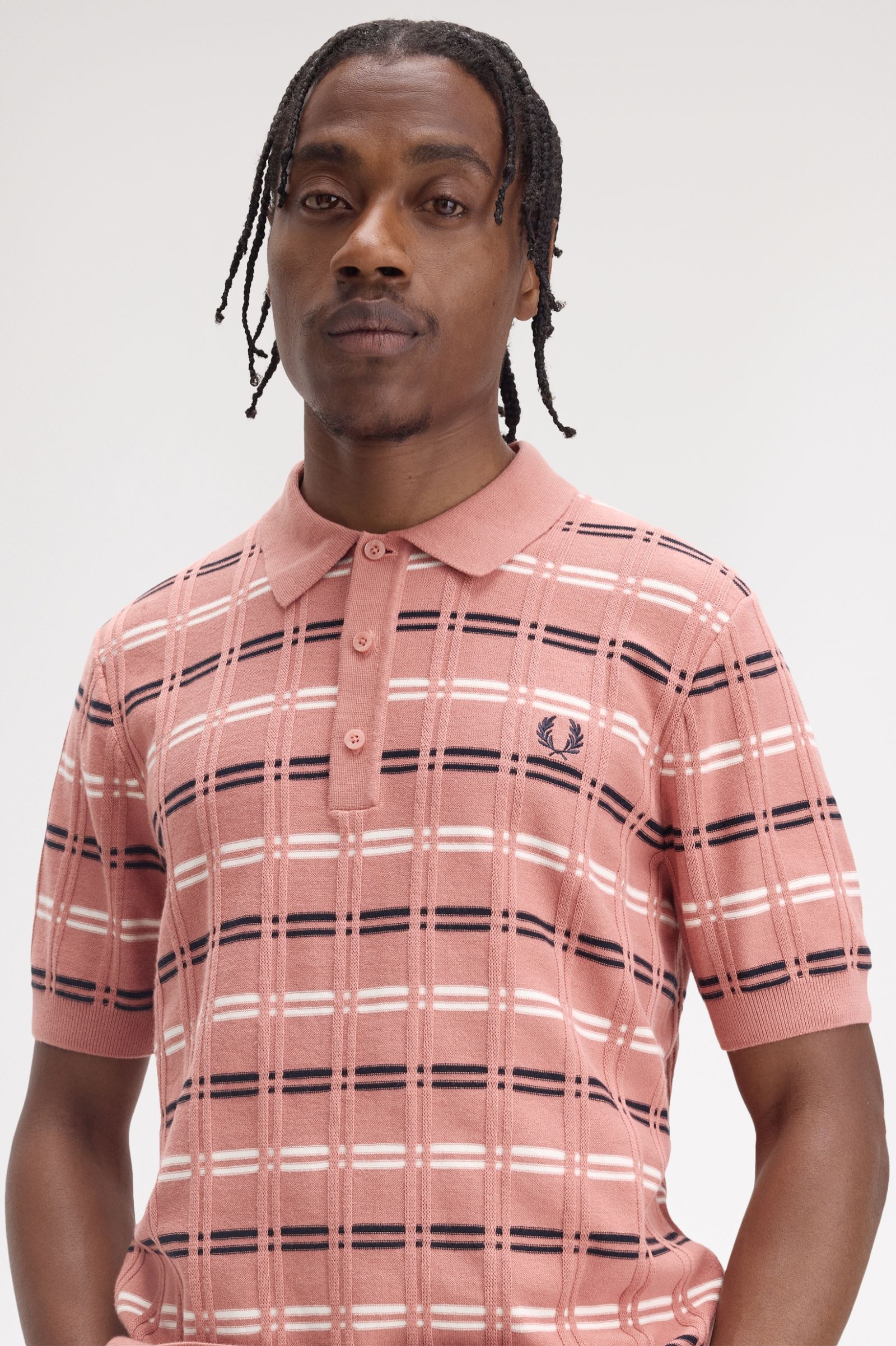 Fred Perry Striped Rib Knitted Shirt in Putty Pink