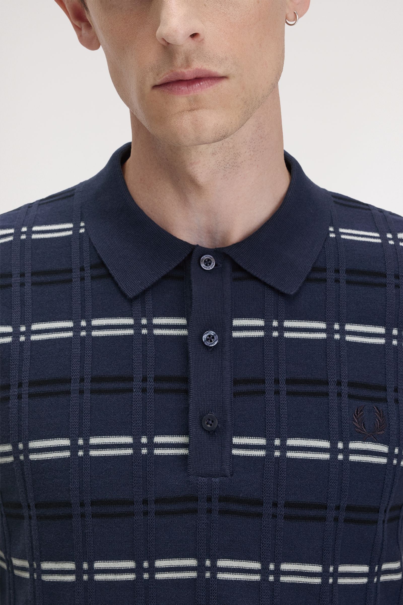 Fred Perry Striped Ribbed Knitted Shirt in Tennisblue 