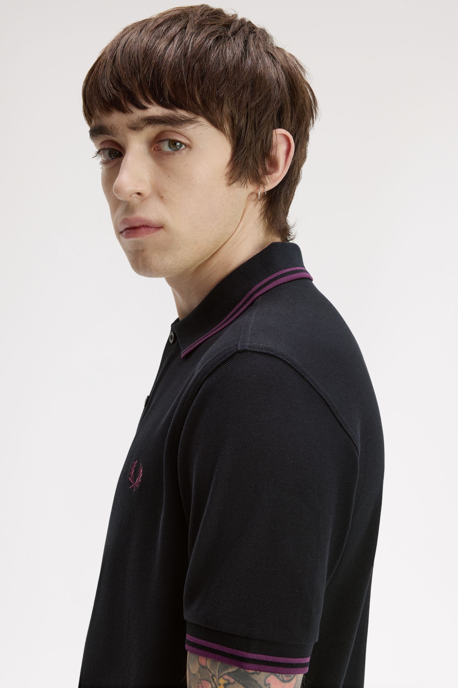Fred Perry M3600 Twin Tipped Polo Shirt (Black/Plum/Plum)
