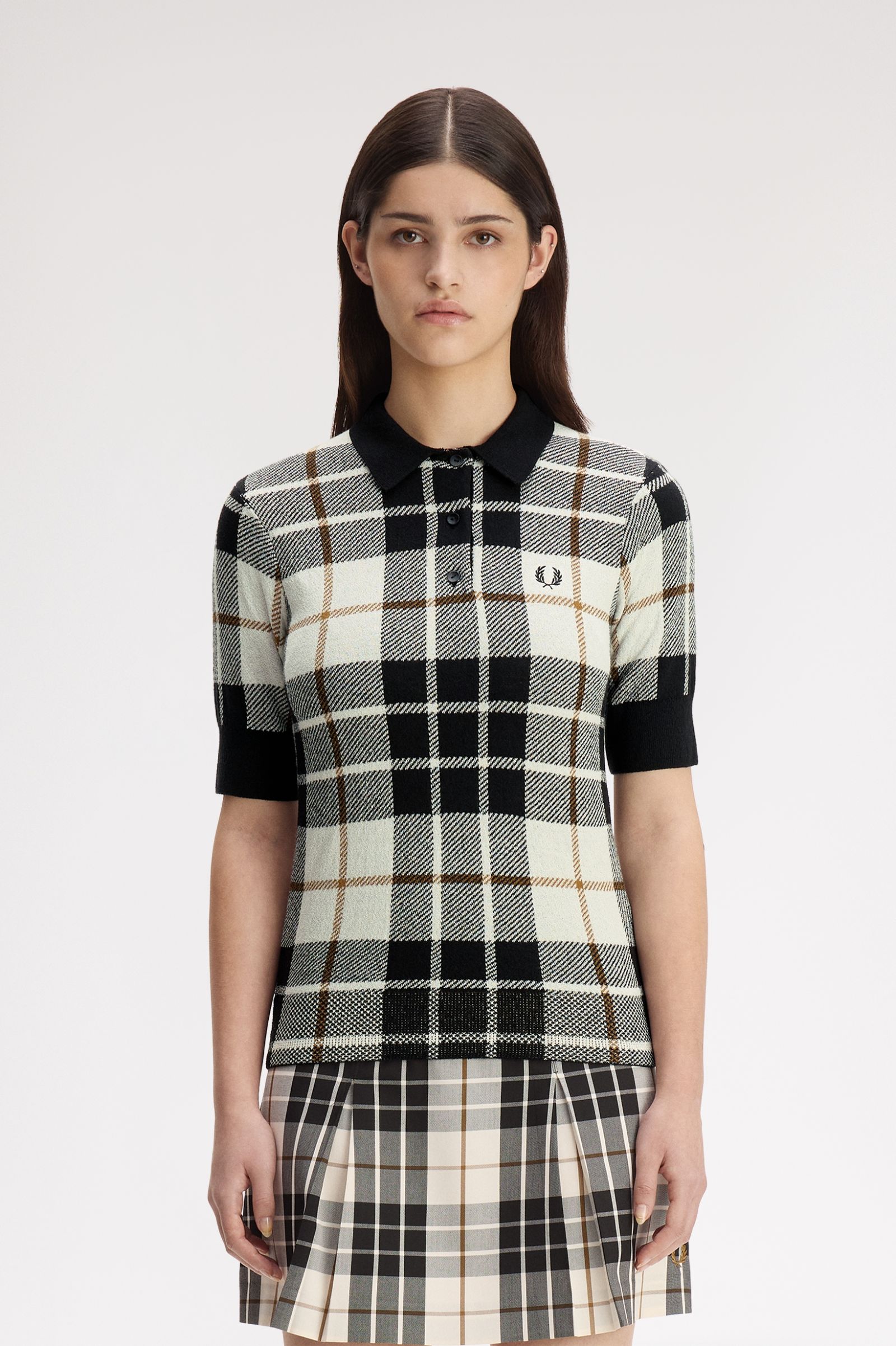 Fred Perry Boucle Tartan Knitted Shirt (Ecru)