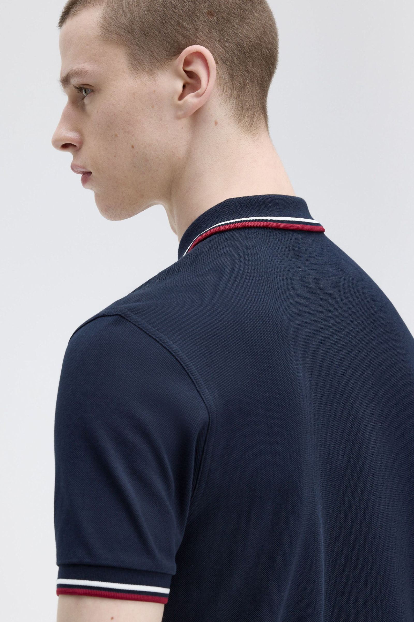 Fred Perry Twin Tipped M3600 Shirt in Navy/Snowwhite/Burnt Red 