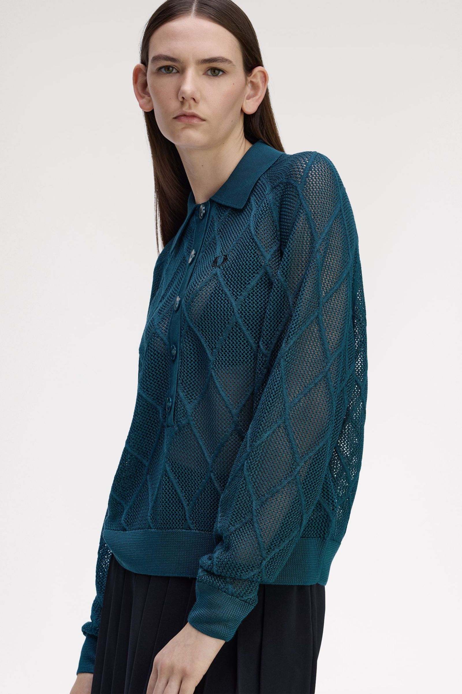 Fred Perry Argyle Mesh Knitted Shirt (Dark Petrol)