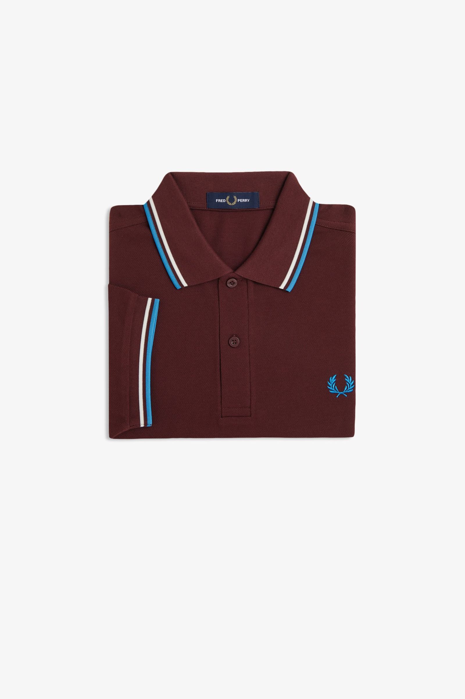 Fred Perry Twin Tipped Shirt in Oxblood/ Ecru/ Court Blue