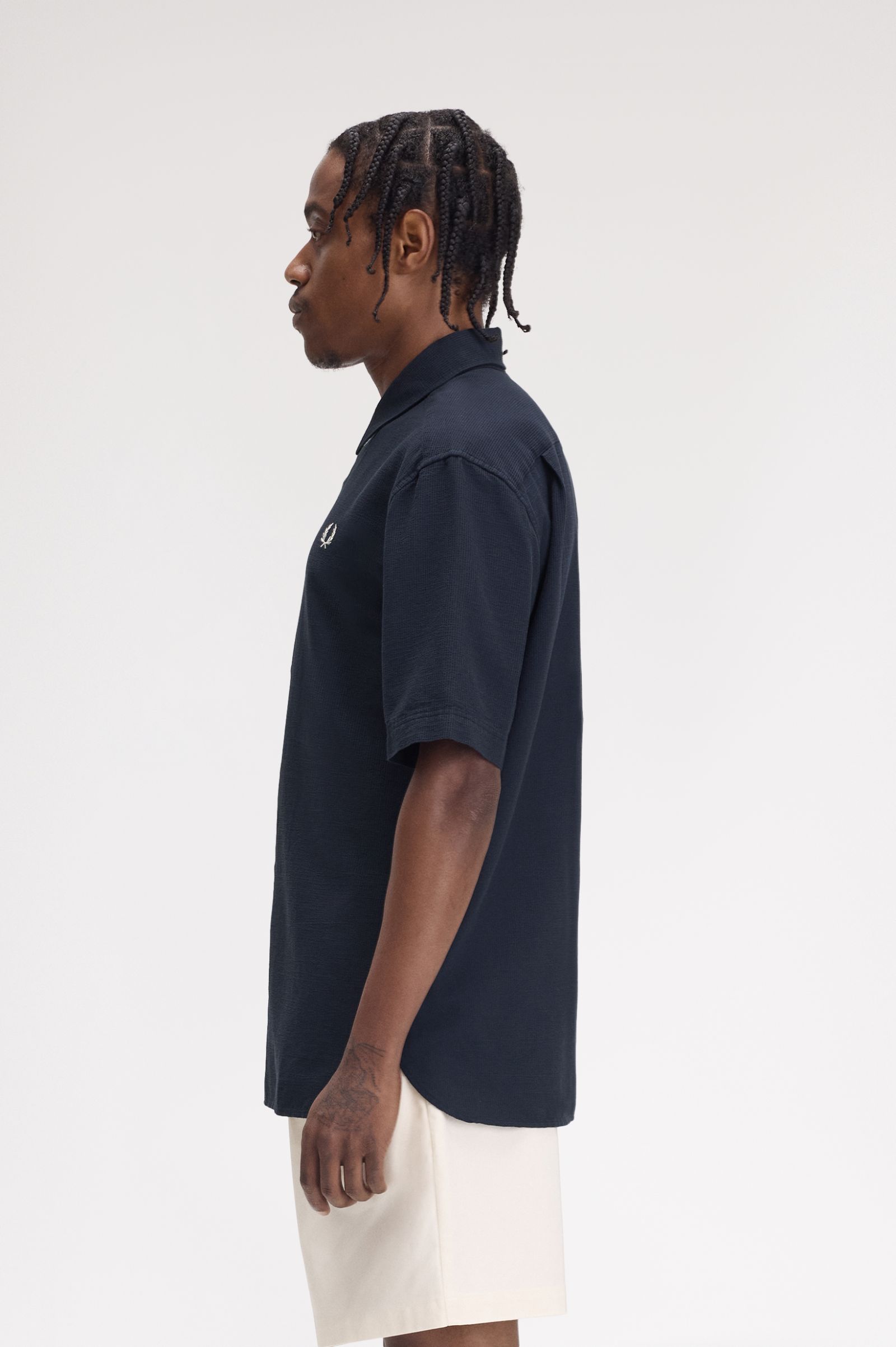 Fred Perry Textured Seersucker Shirt in Navy 