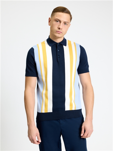 Ben Sherman Short Sleeve Vertical Stripe Polo (Dark Navy)