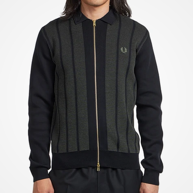 Fred Perry Textured Panel Zip Cardigan (Black)
