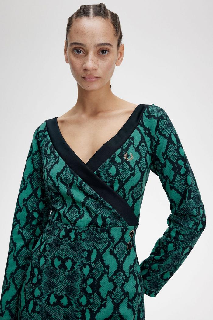 Fred Perry  Amy Winehouse Off The Shoulder Snake Print Dress (Deep Mint)