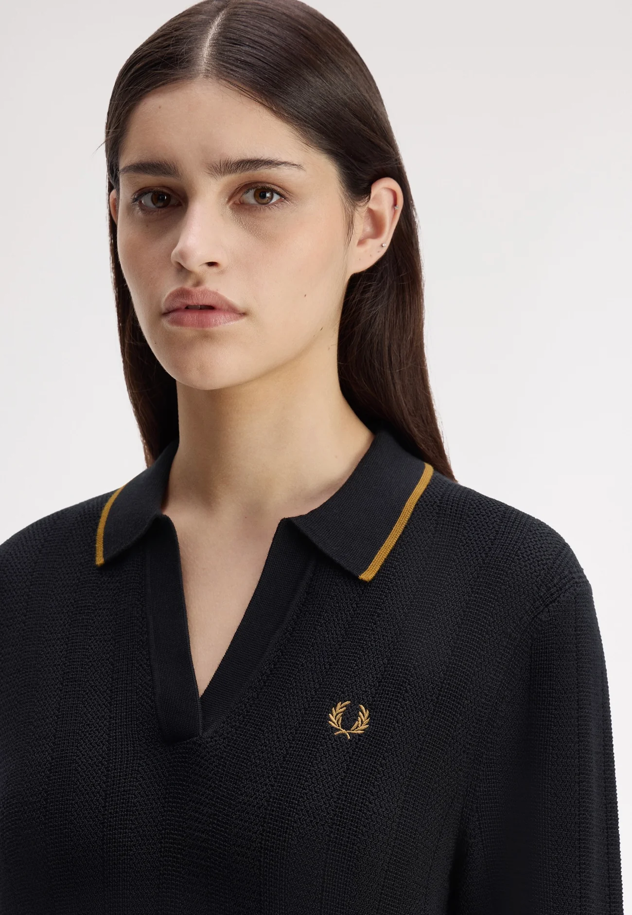 Fred Perry Textured Knitted Shirt Dress (Black)