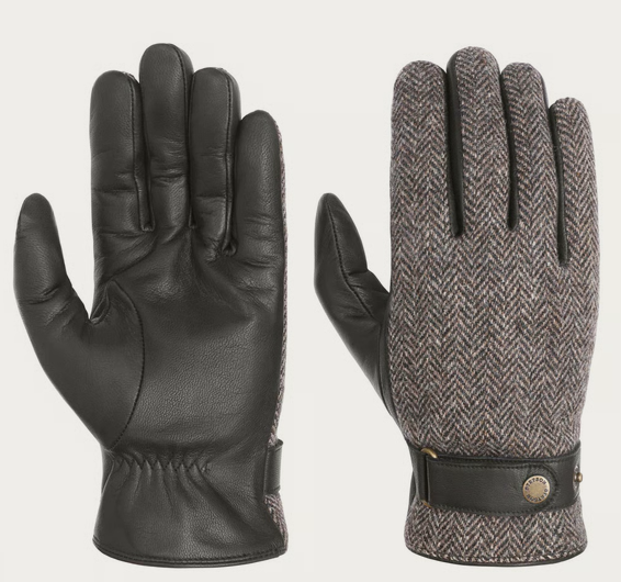 Stetson Herringbone Wool Leather Gloves (Black/Grey)