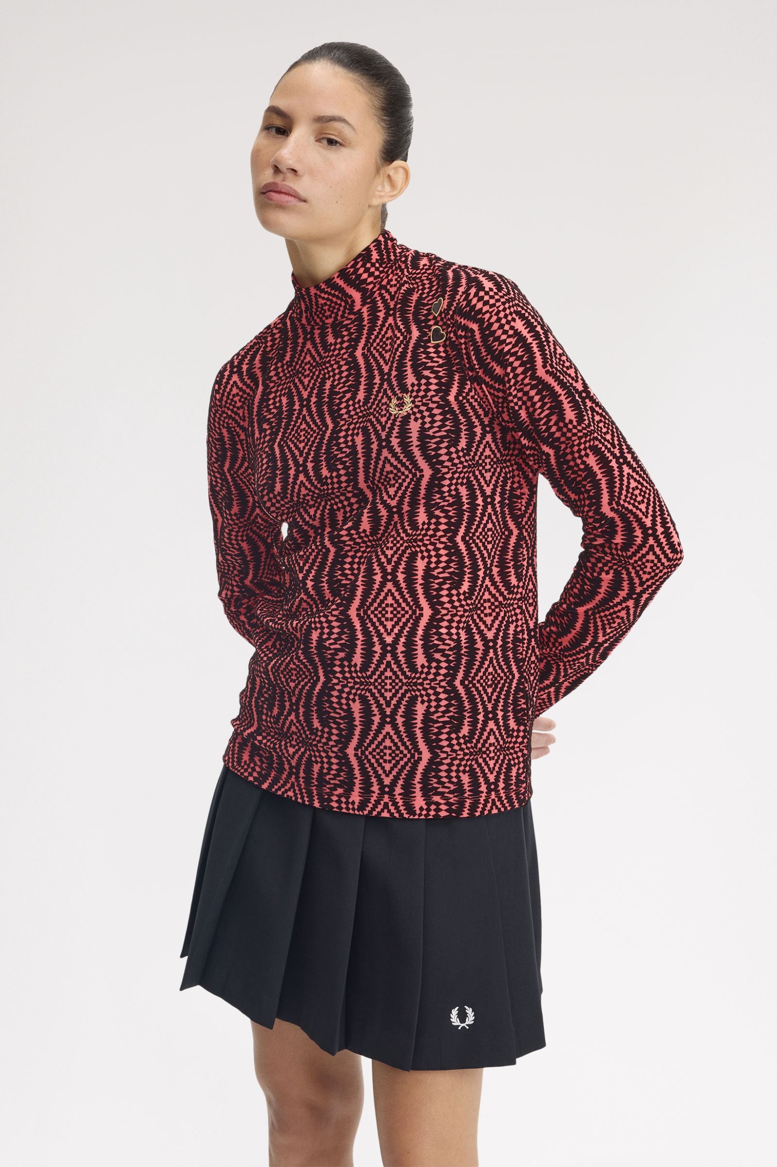 Fred Perry Amy Winehouse Flock Print Mesh Top (Flamingo Tan)