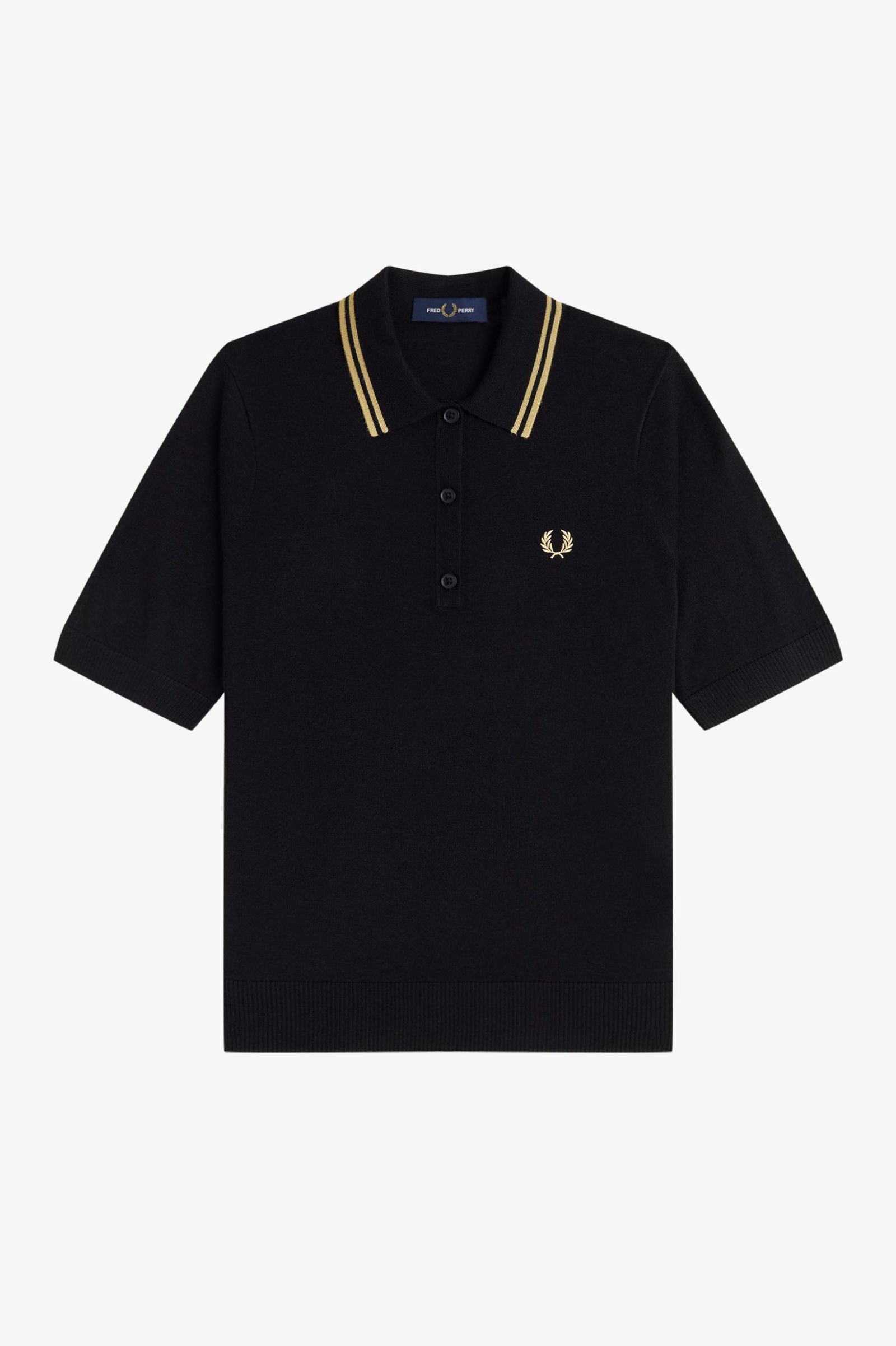 Fred Perry Tipped Knitted Shirt (Black/Champagne)