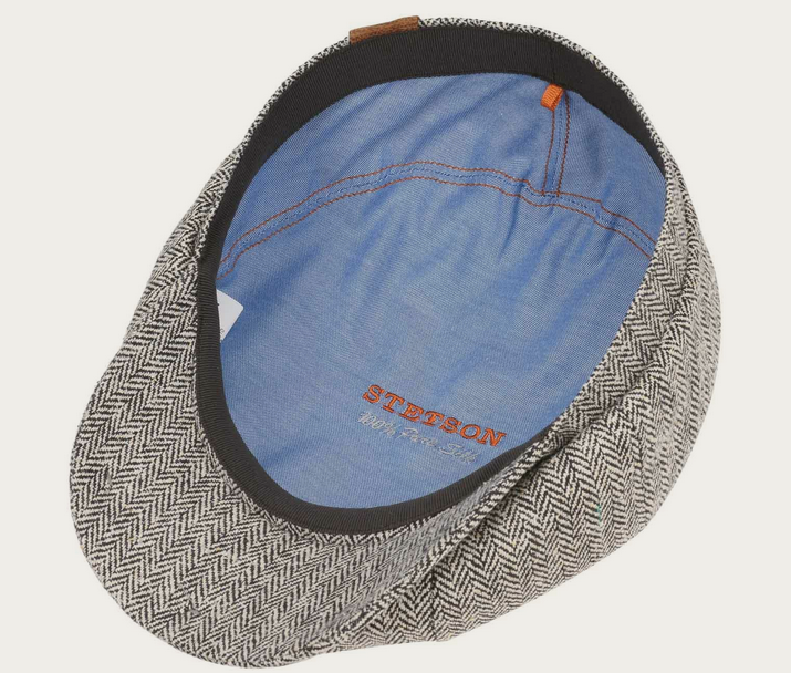 Steston Hatteras Silk Flat Cap in Black-White