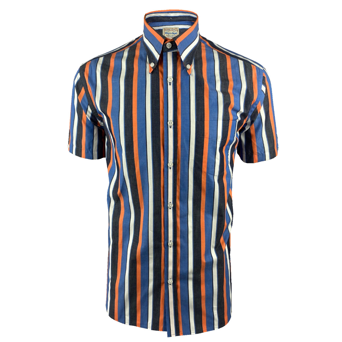 Ska & Soul Spear-point Stripe Button-Down Short Sleeves Navy-M