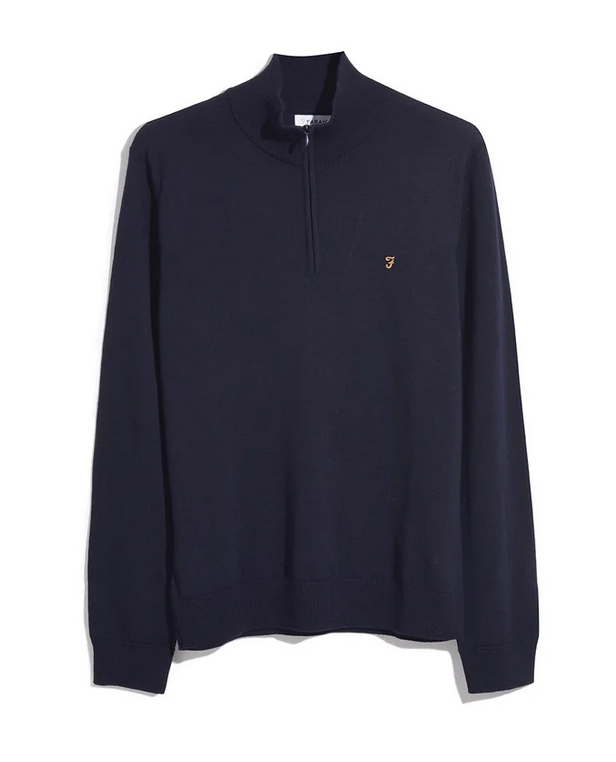 Farah Redchurch Pullover aus Merinowolle mit Viertelreißverschluss in True Navy 