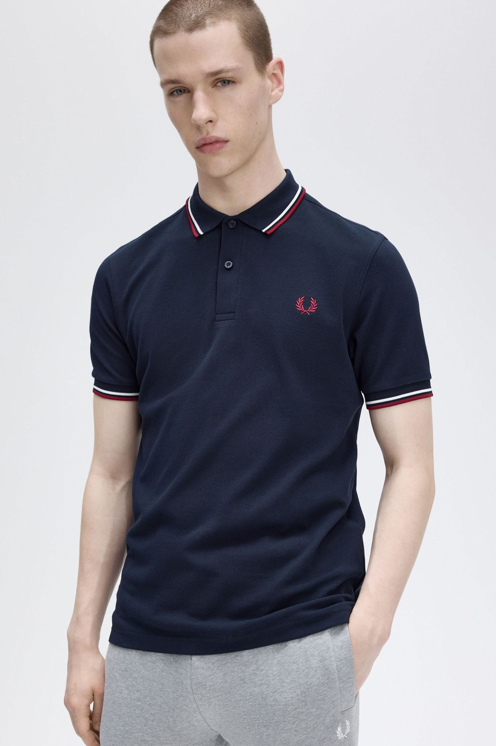 Fred Perry Twin Tipped M3600 Shirt in Navy/Snowwhite/Burnt Red 