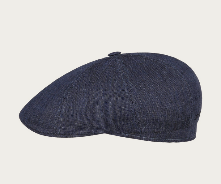 Stetson Bricksford 8 Panel Linen Flat Cap in Denim