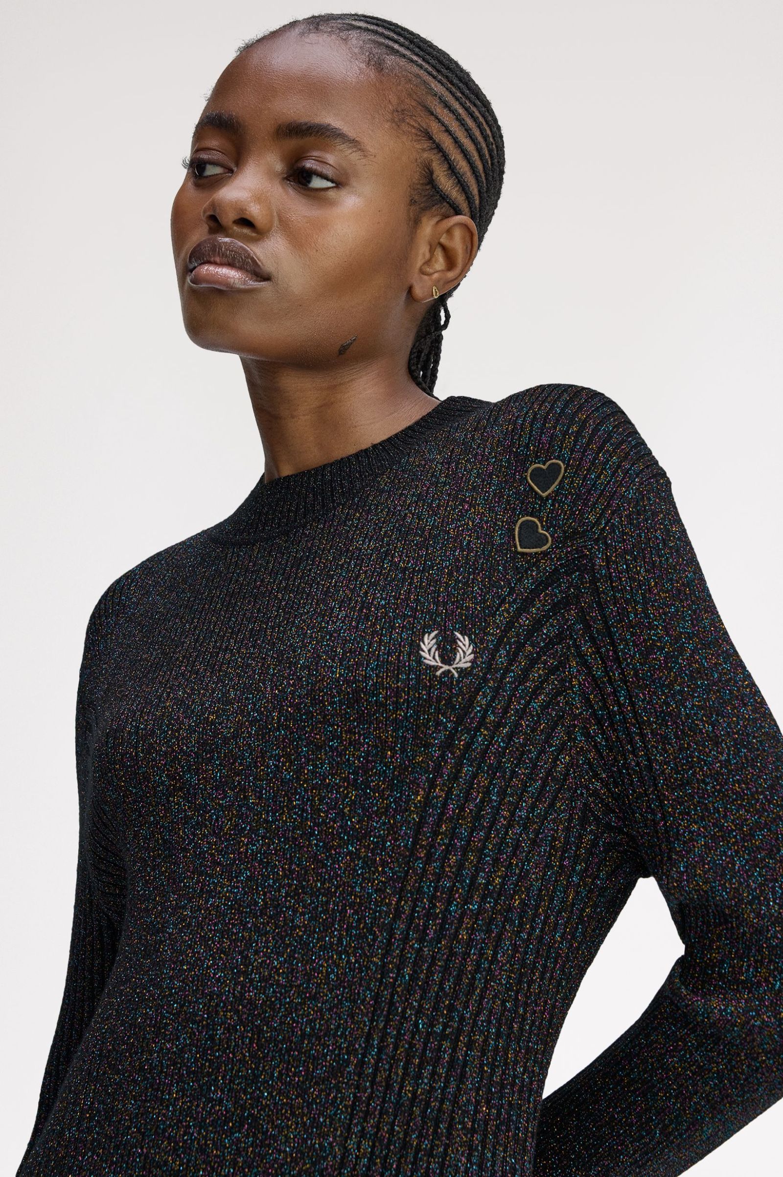 Fred Perry Amy Winehouse Metallic Ribbed Dress (Black) 