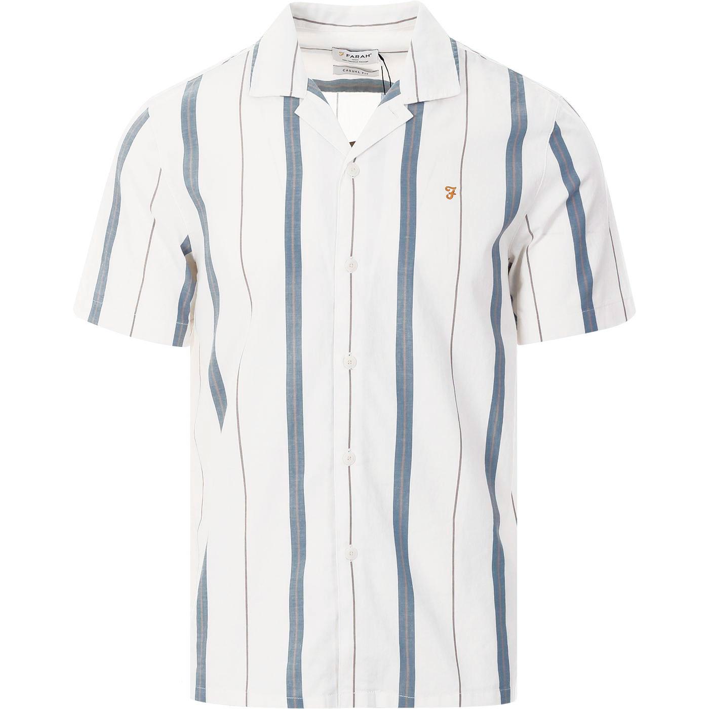 Farah Daybreak Retro Stripe SS Revere Collar Shirt in Ecru