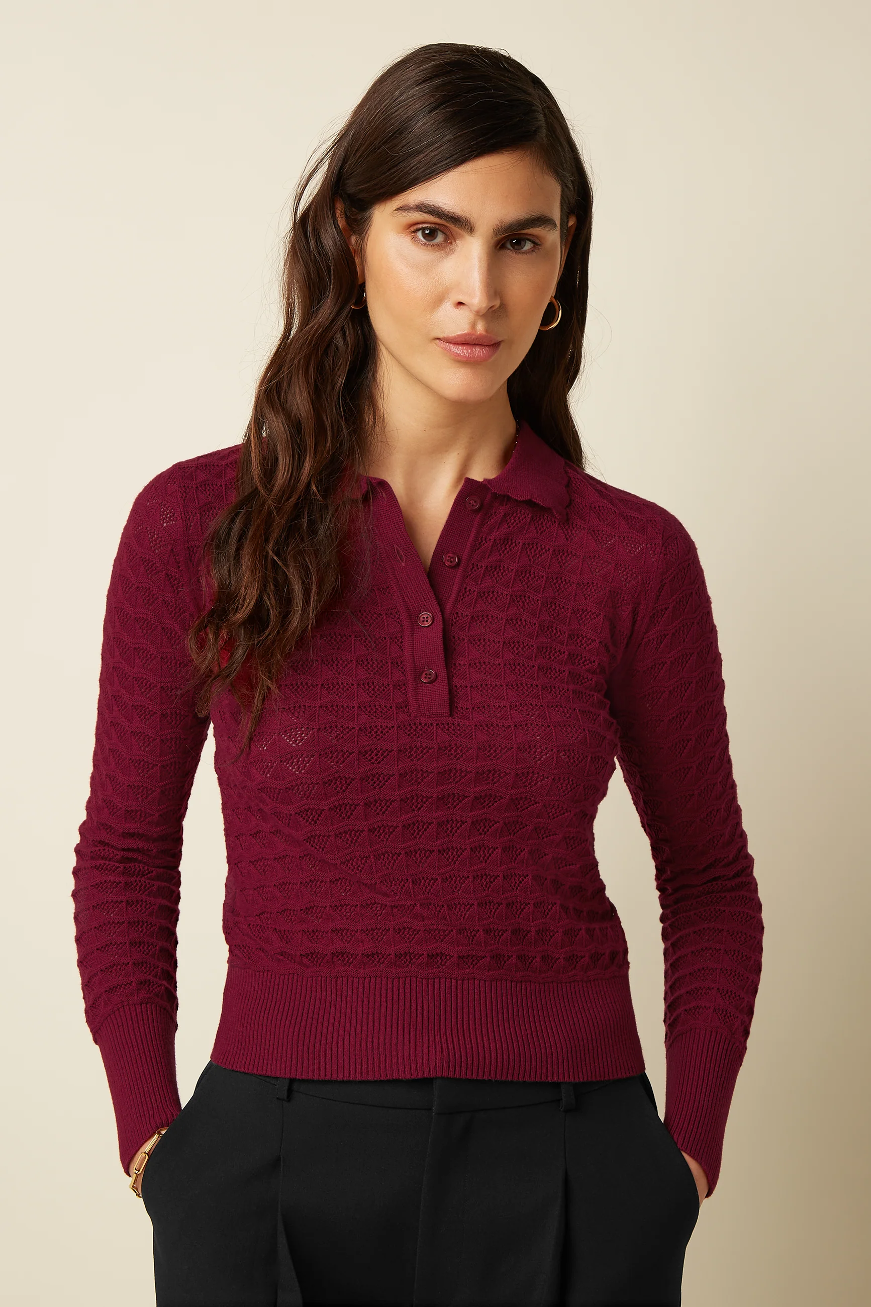 King Louie Polo Top Avel Knit (Rhubarb Red)