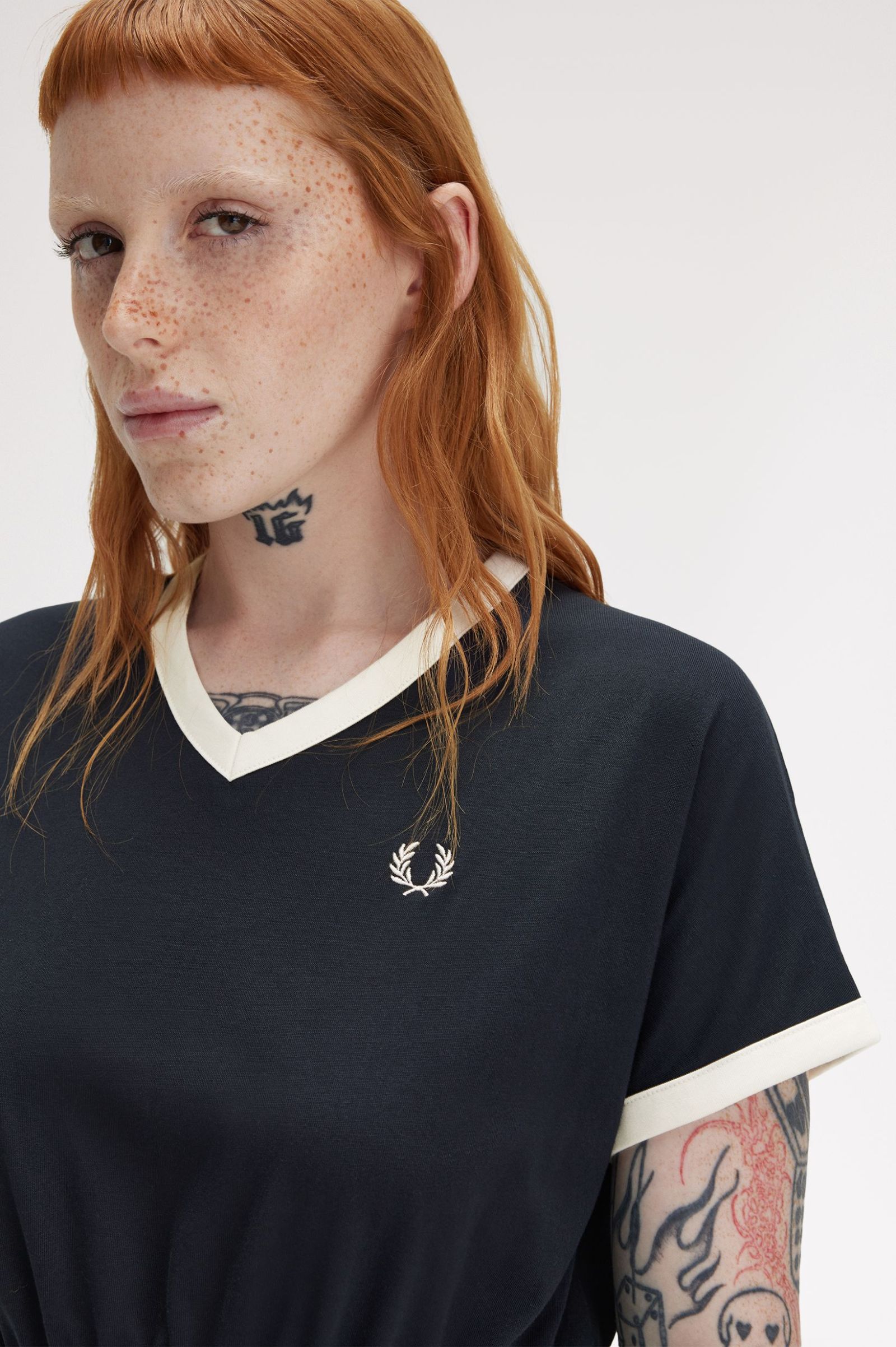 Fred Perry V-Neck Jersey Dress in Navy 