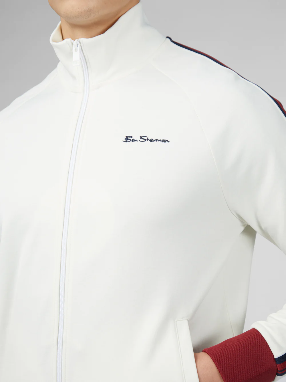 Ben Sherman Signature Taped Tricot Track Top in Ivory