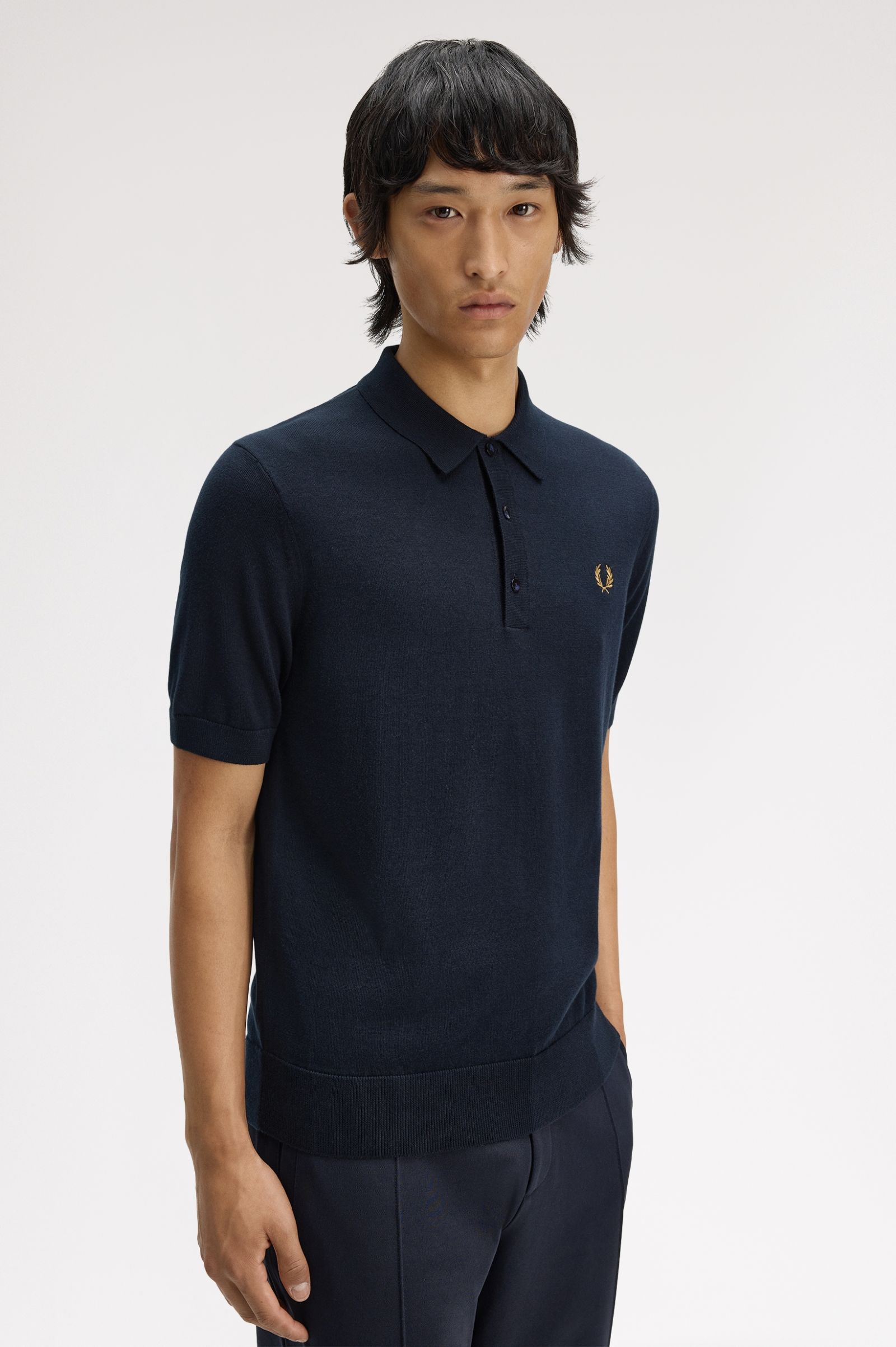 Fred Perry Long Staple Cotton Knitted Shirt (Navy)