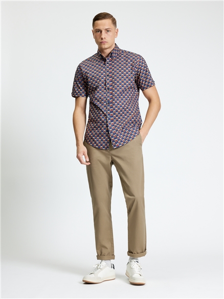 Ben Sherman Short Sleeve Retro Geo Print Shirt (Twilight Denim)