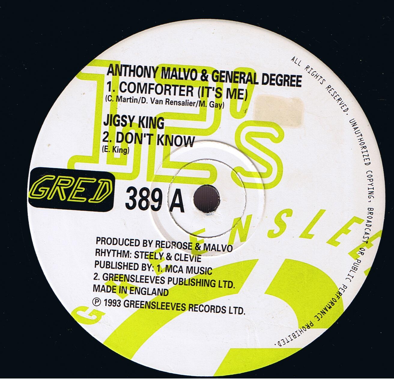 Anthony Malvo & General Degree - Comforter (It's Me) / Jigsy King - Don't Know / Grindsman - Rude Bwoy No Powder / Red Rose & Malvo Crew - Rude Bwoy Version (12")