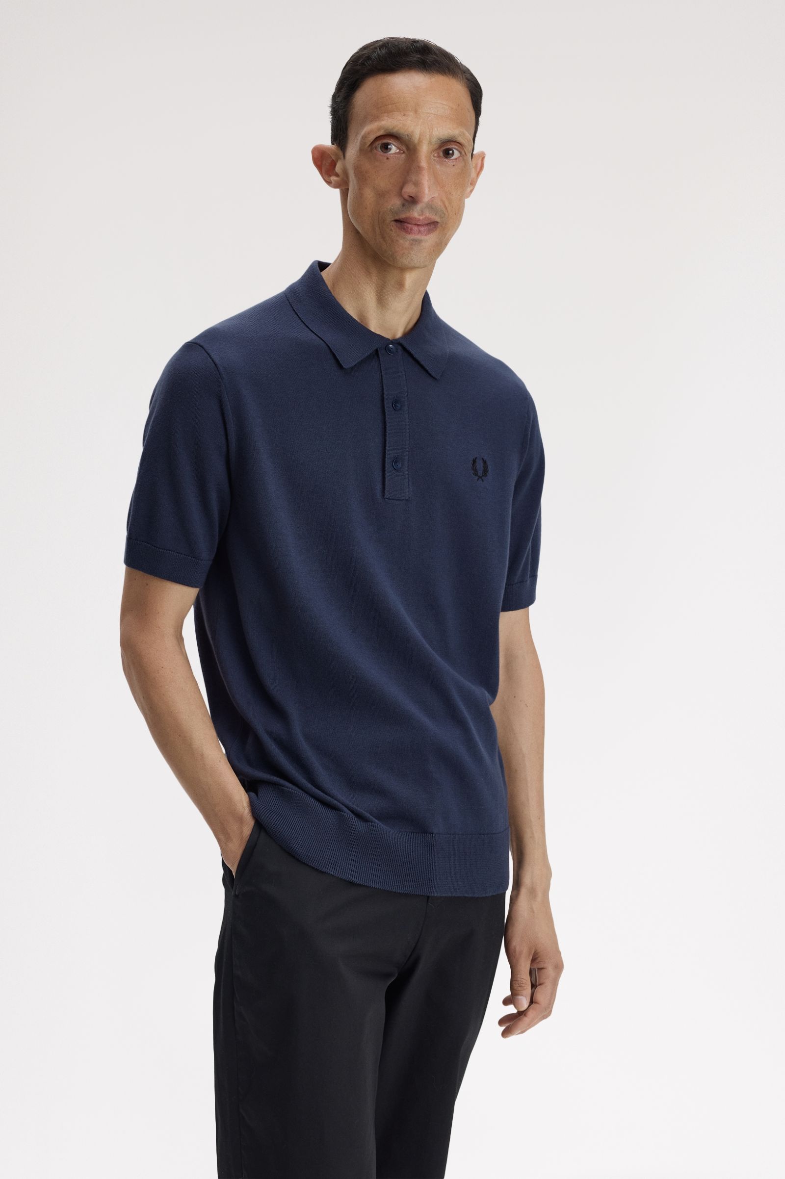 Fred Perry Cotton Knitted Shirt (Dark Airforce)