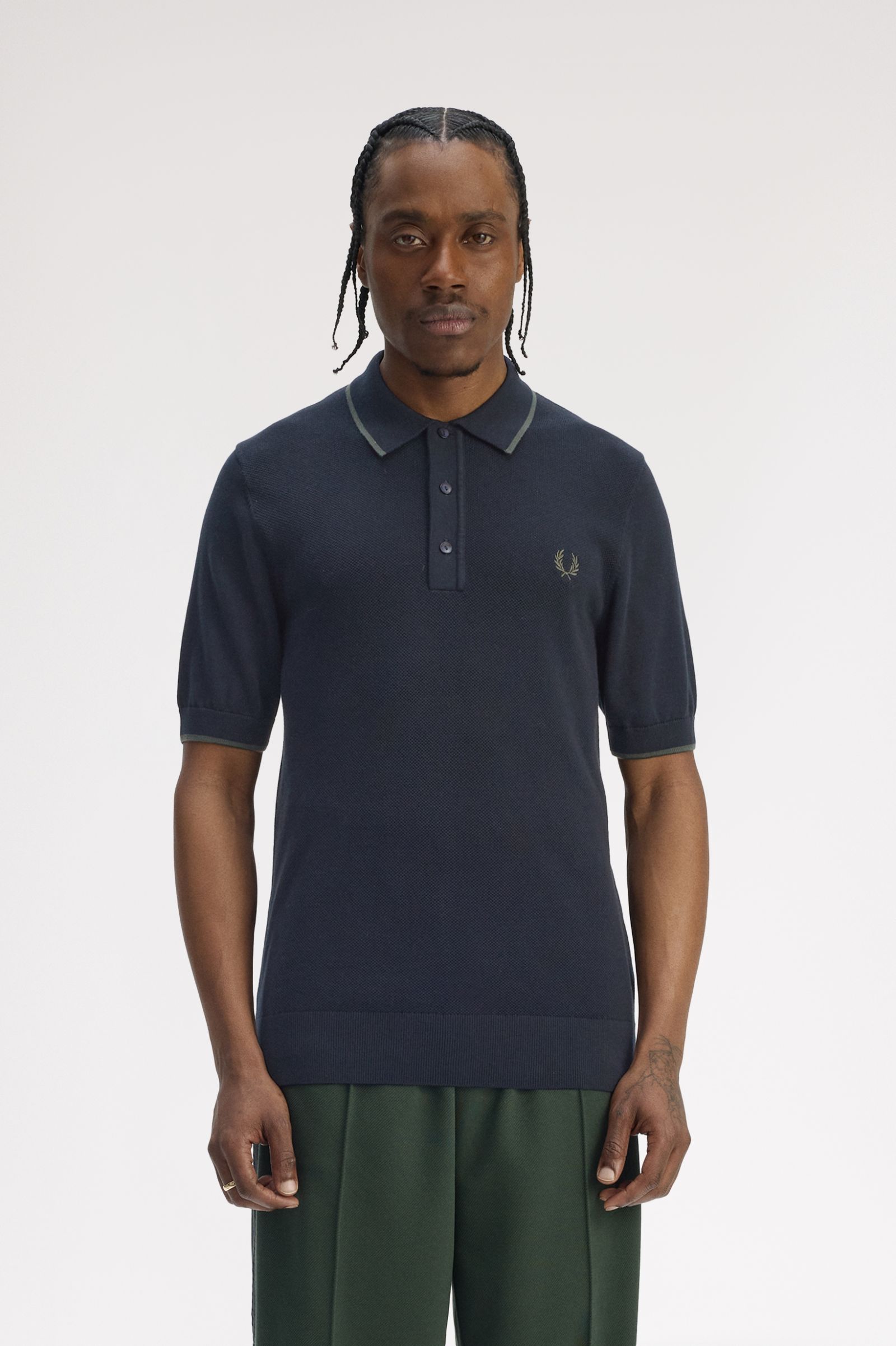Fred Perry Pique Stitch Knitted Shirt (Navy)