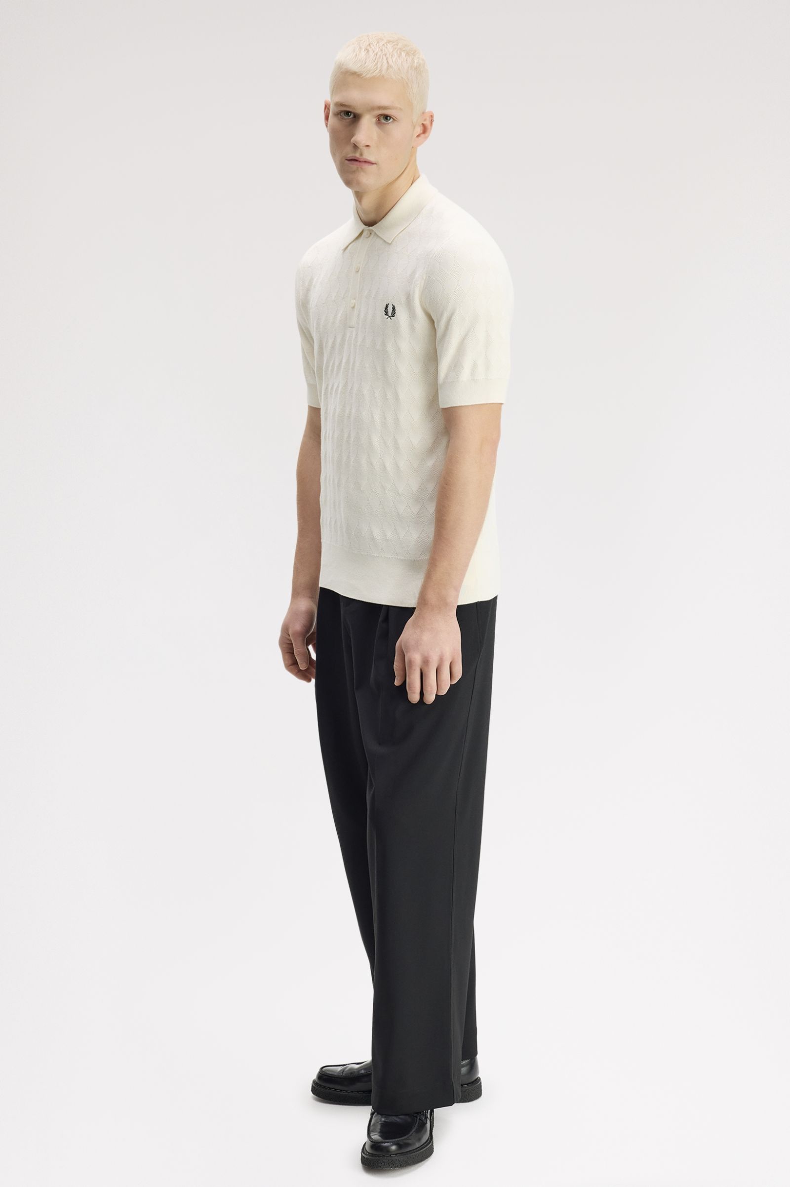 Fred Perry Pointelle Knitted Shirt (Ecru)