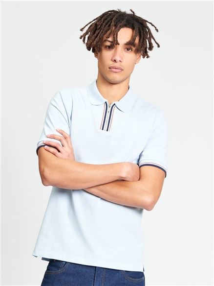 Ben Sherman Short Sleeve Placket Interest Polo (Powder Blue)