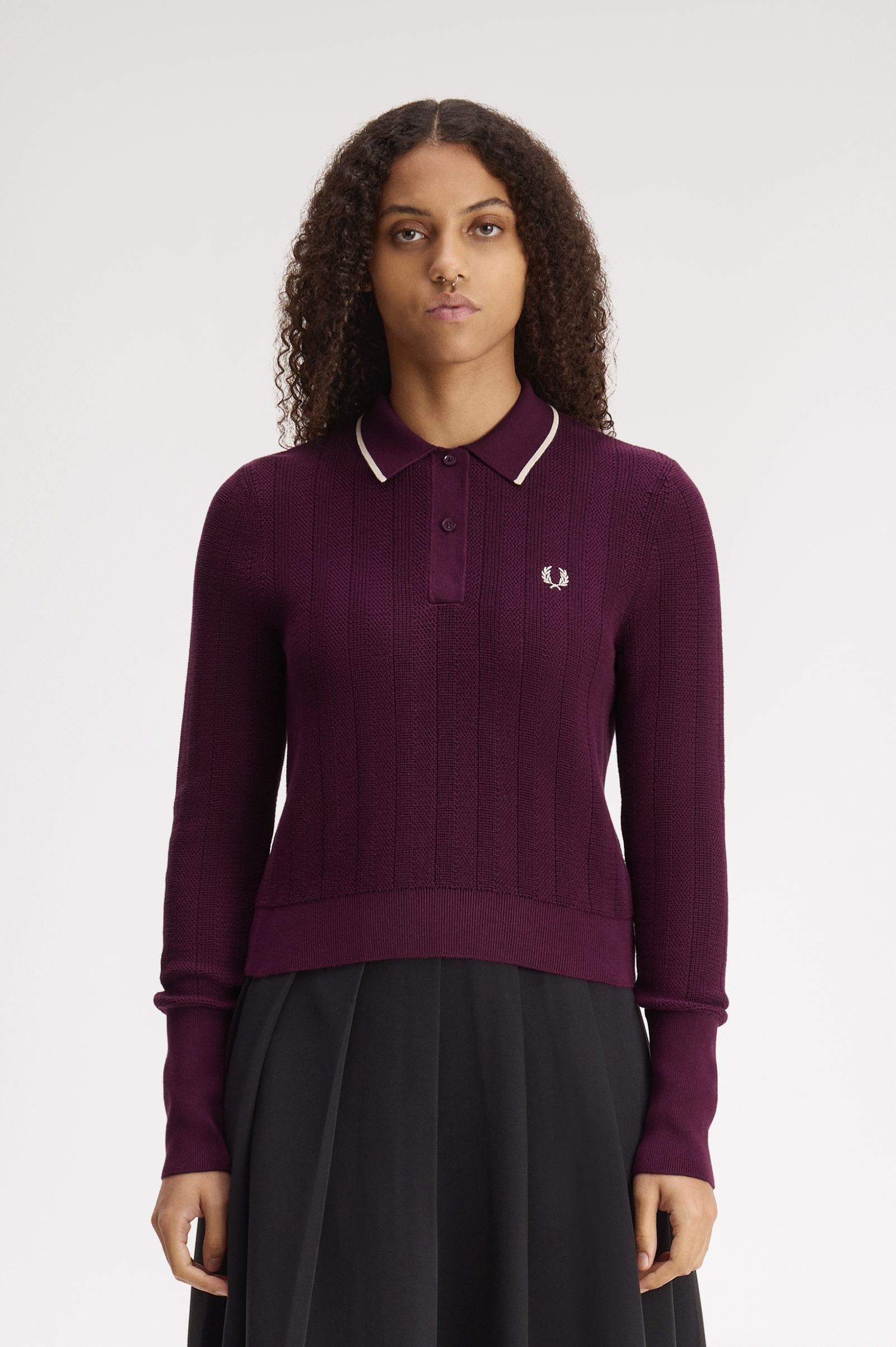 Fred Perry Textured Knitted Shirt (Plum)