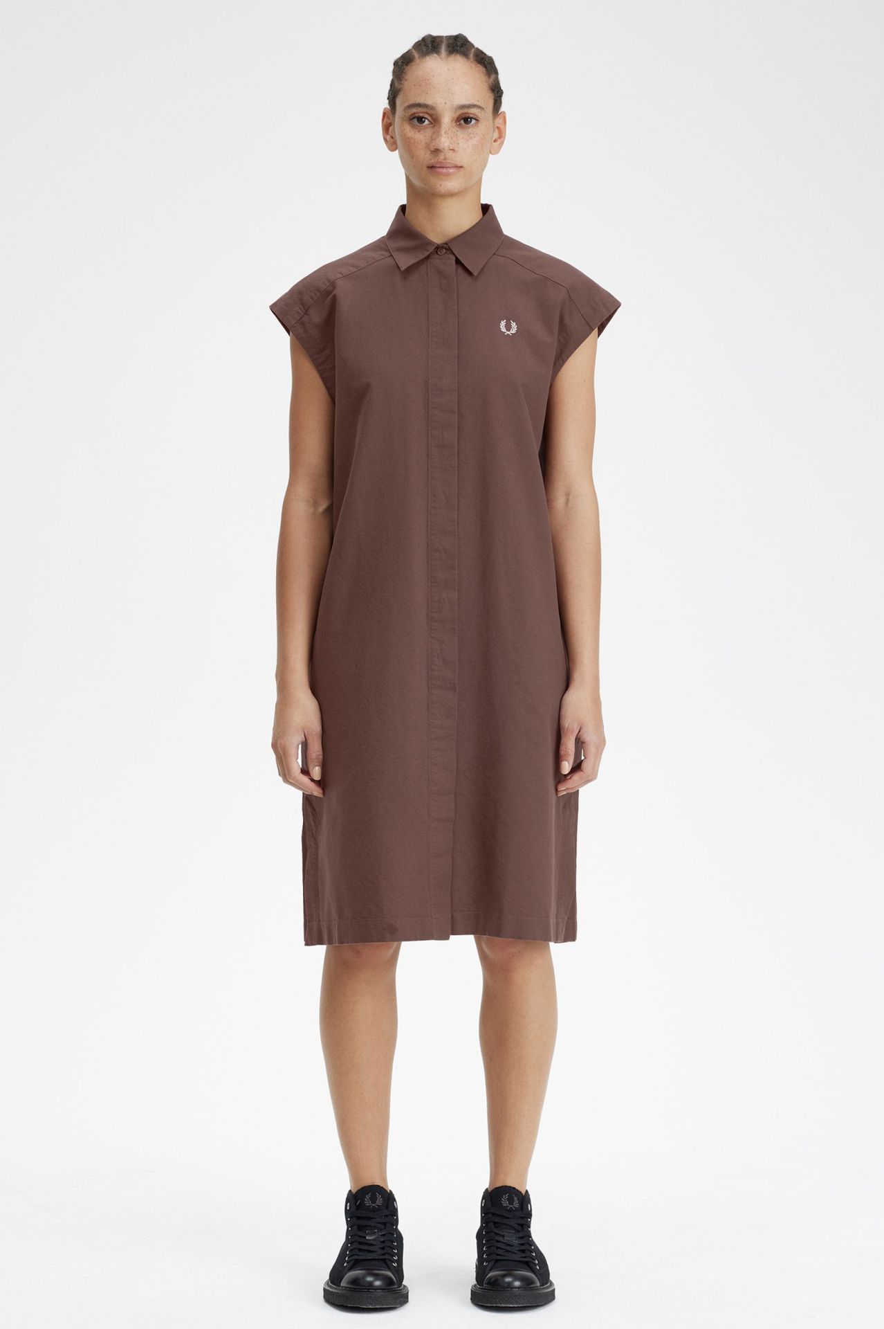 Fred Perry Sleeveless Shirt Dress in Carrington Brick 