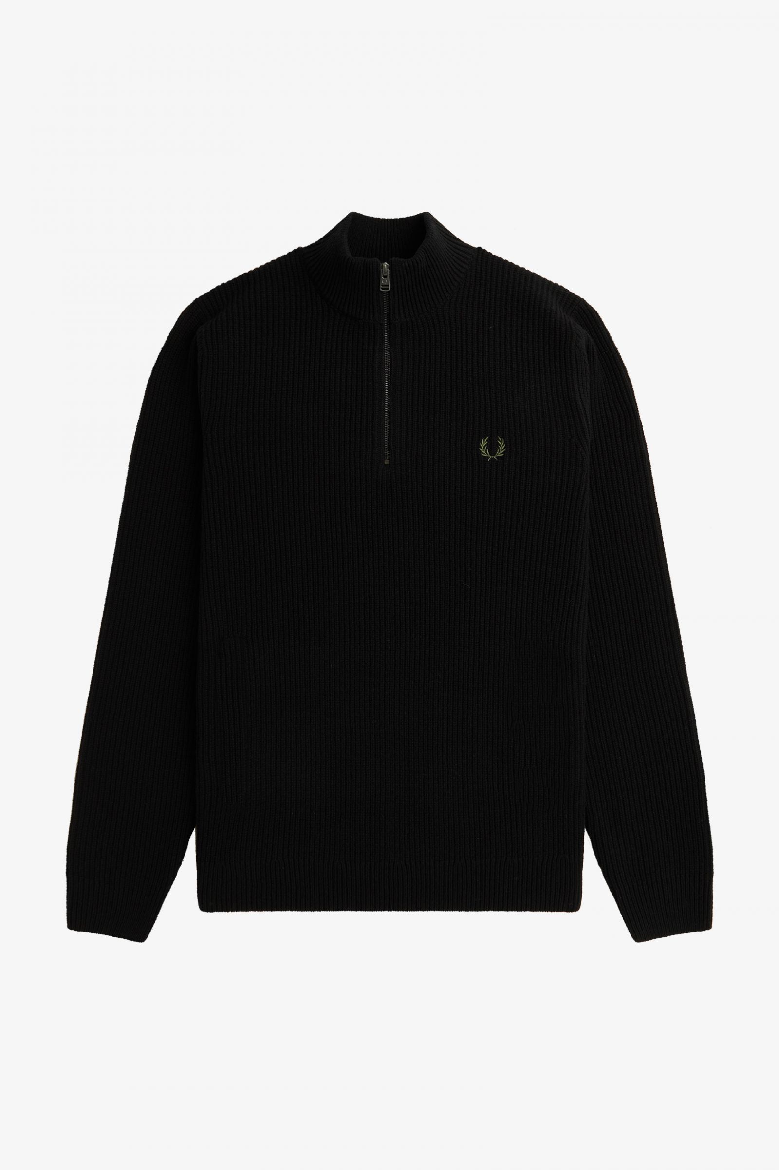 Fred Perry Textured Half Zip Jumper in Black