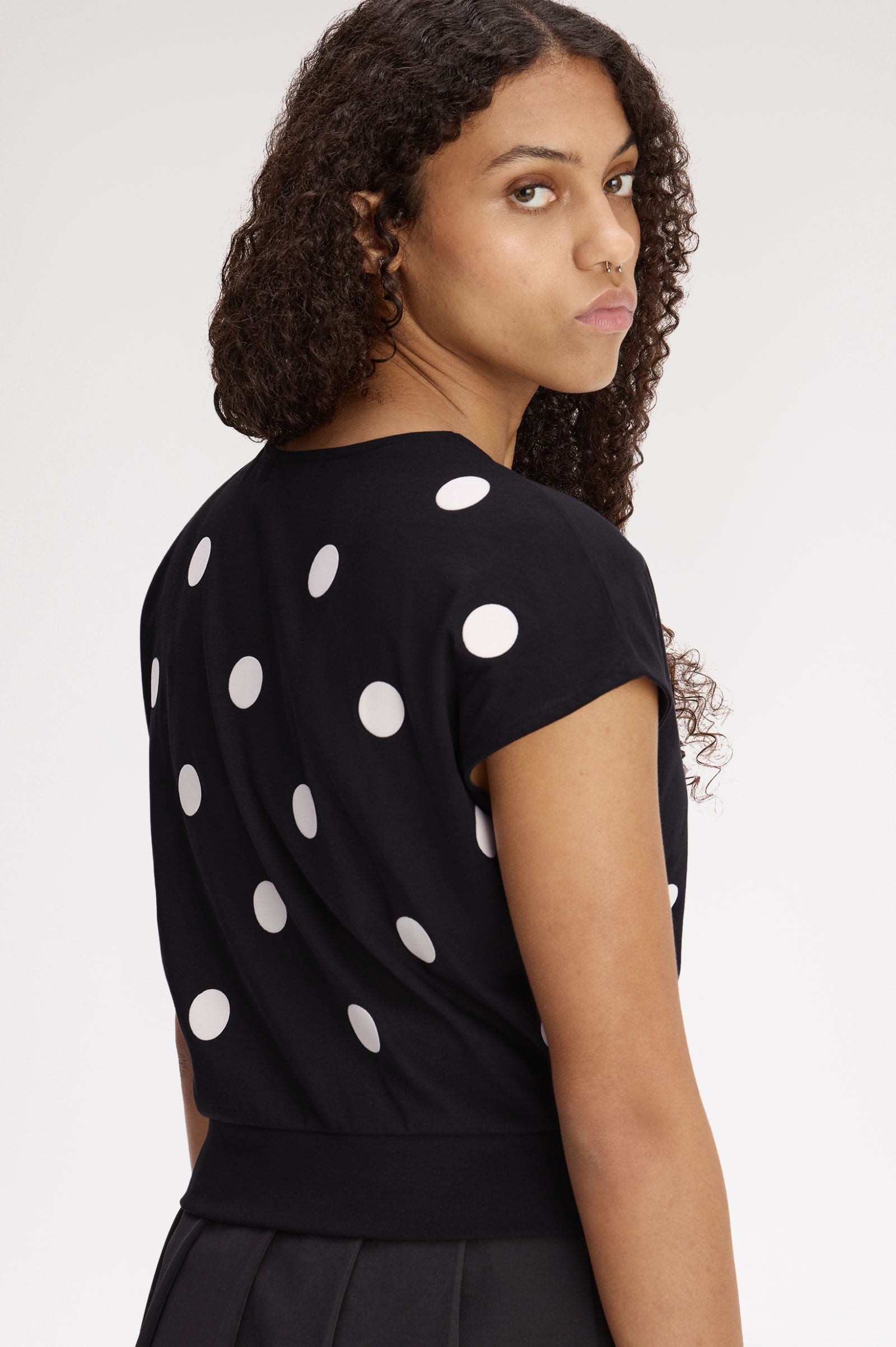 Fred Perry Amy Winehouse Flocked Polka Dot Top (Black)
