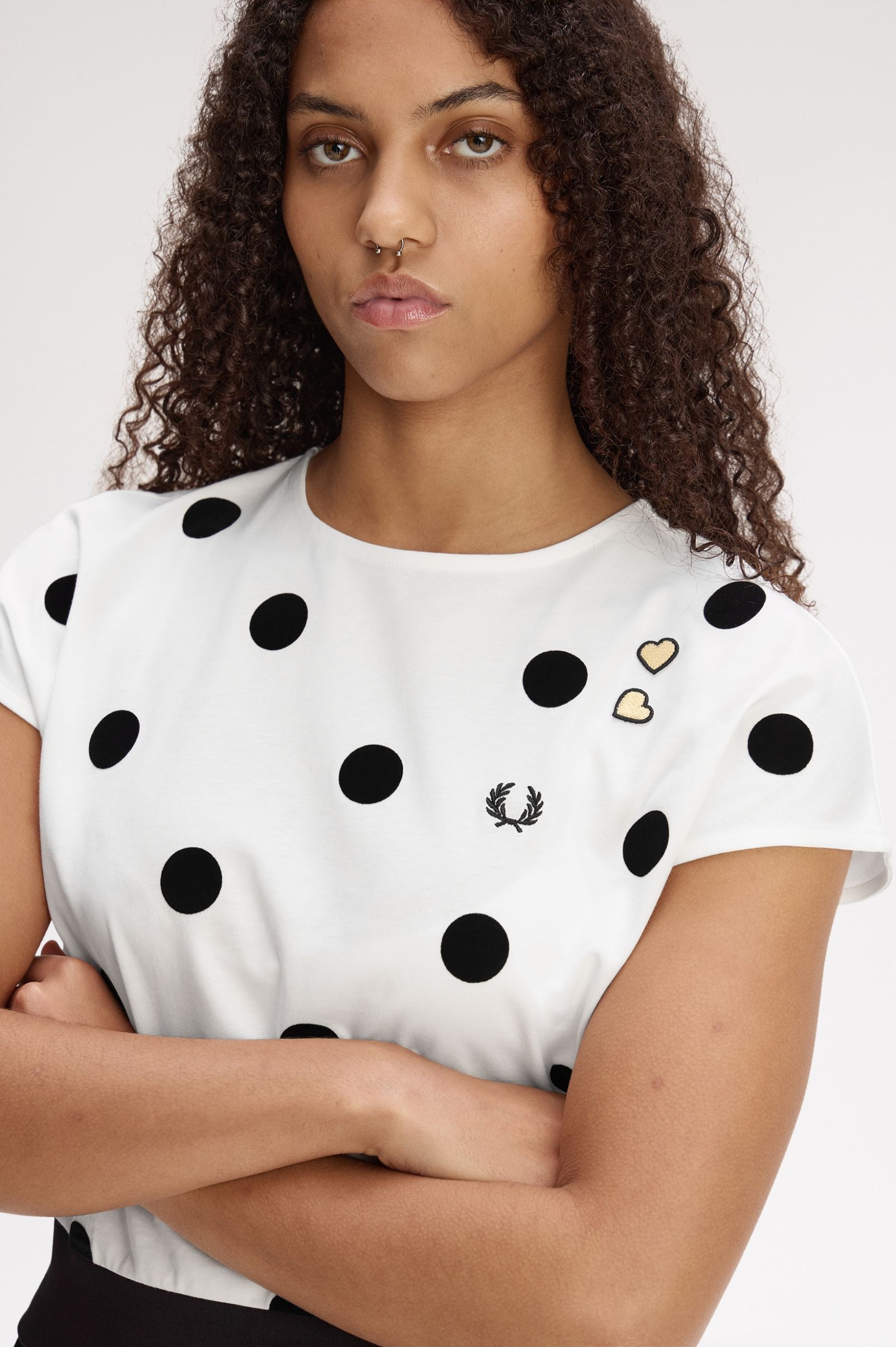 Fred Perry Amy Winehouse Flocked Polka Dot Top (Snow White)