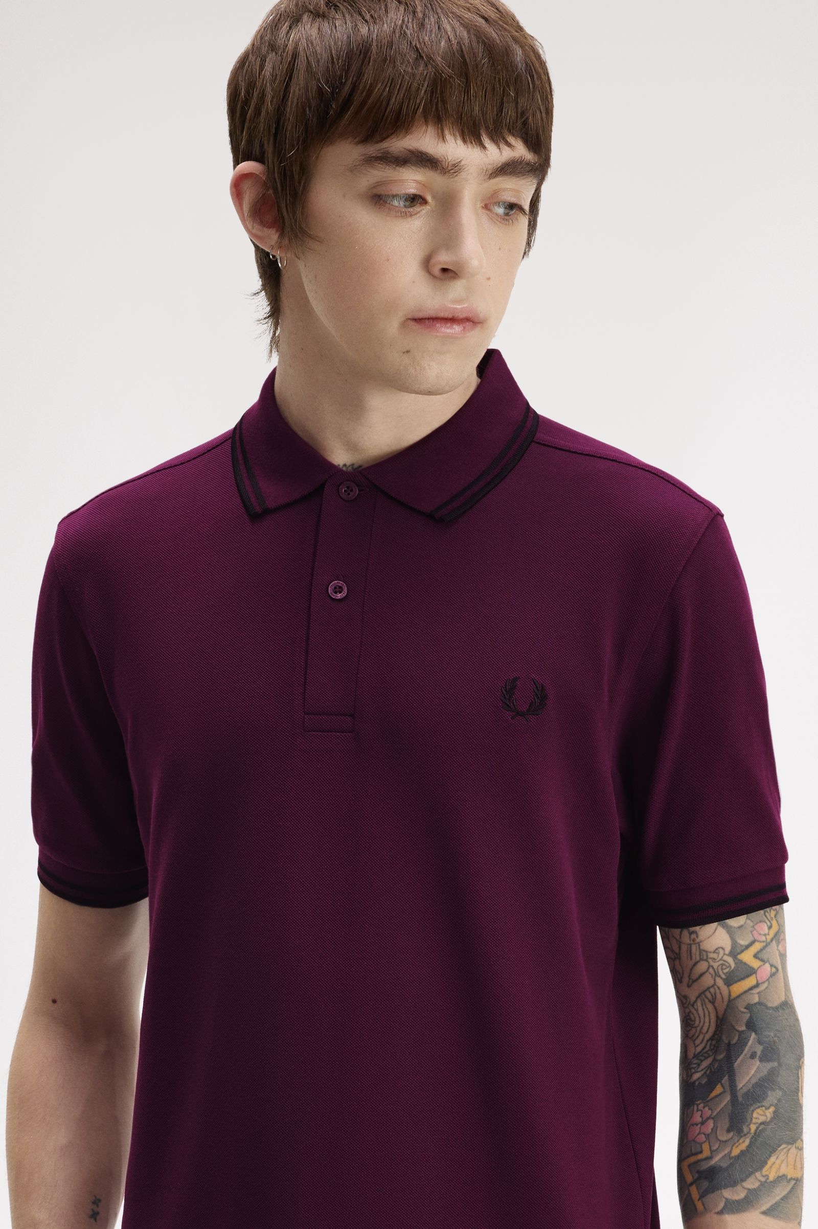 Fred Perry M3600 Twin Tipped Polo Shirt (Plum/Black)