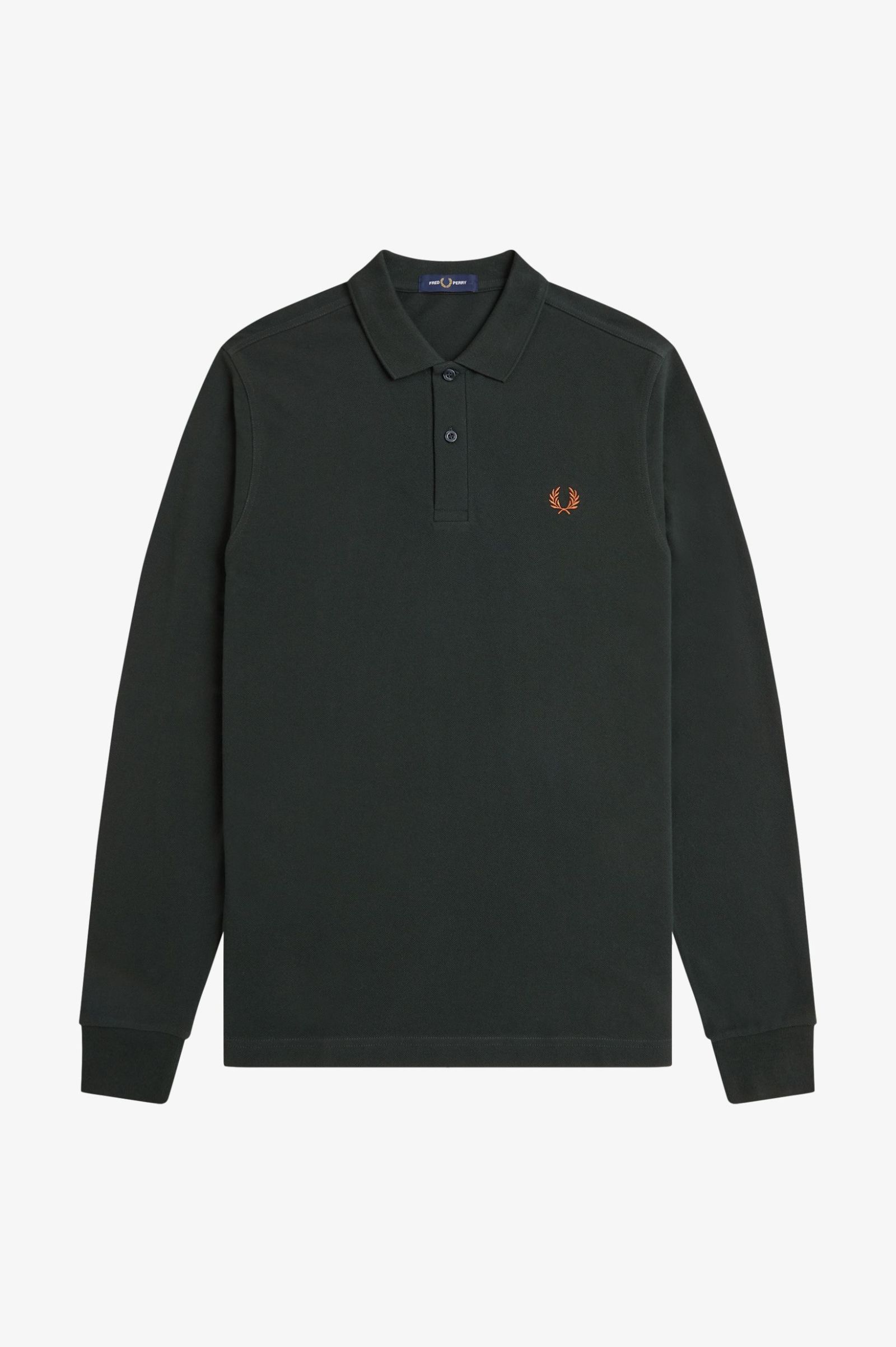 Fred Perry Long Sleeve Plain Polo Shirt (Nightgreen/Marmelade)