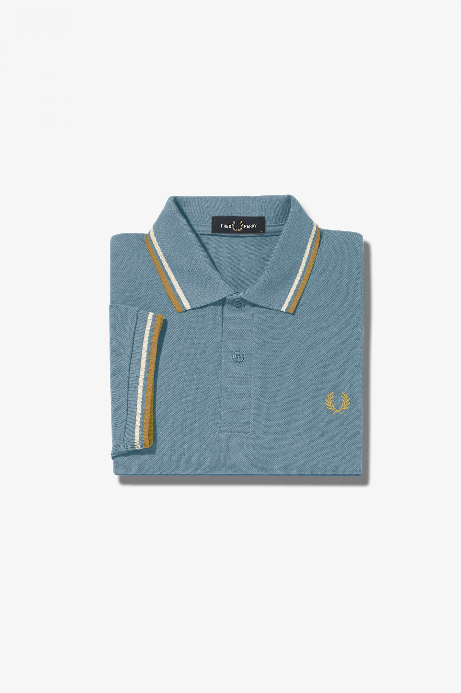 Fred Perry Twin Tipped Herren Polo Shirt in Blau/Ecru/1964 Gold